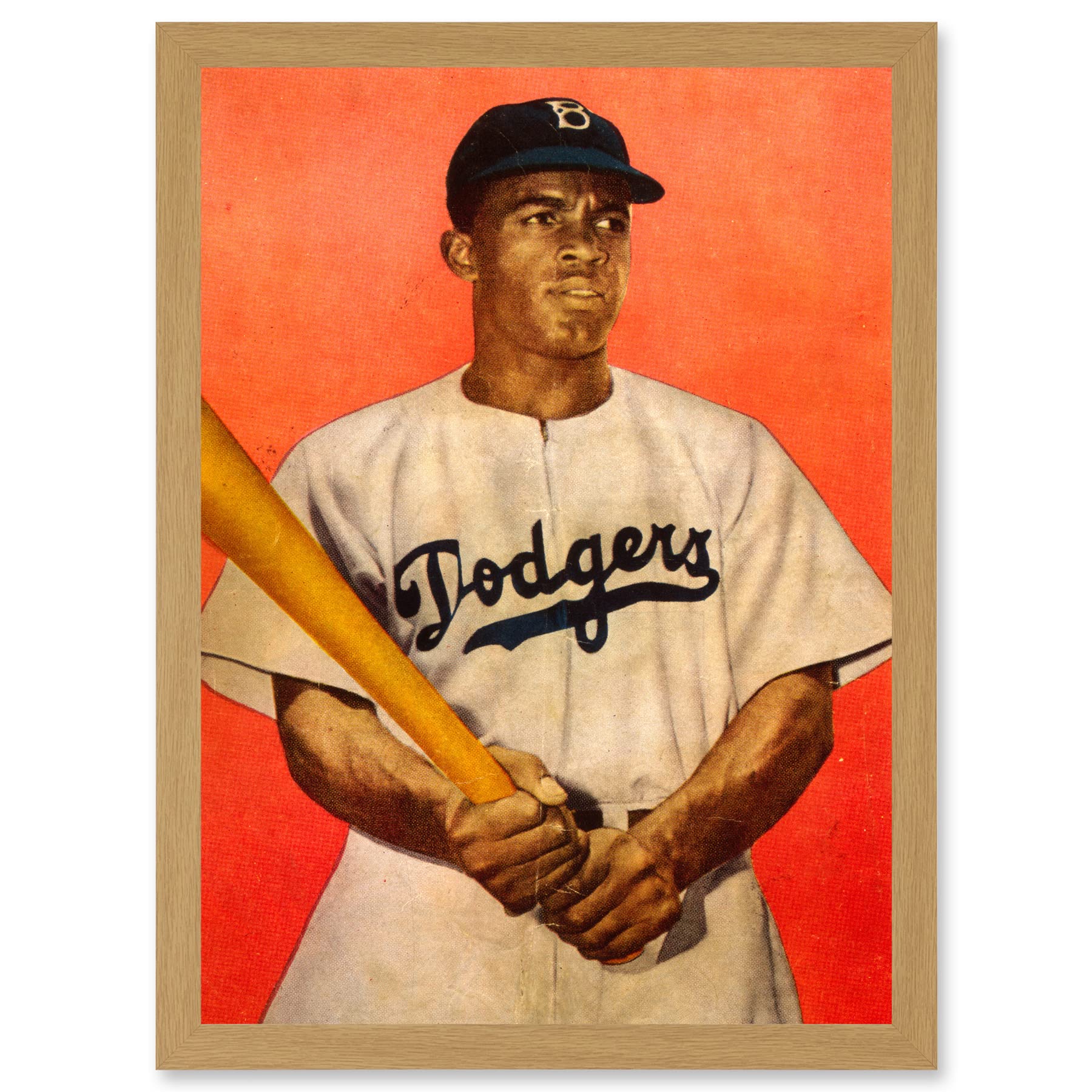 Artery8 Portrait Jackie Robinson Baseball Brooklyn Dodgers A4 Artwork Framed Wall Art Print