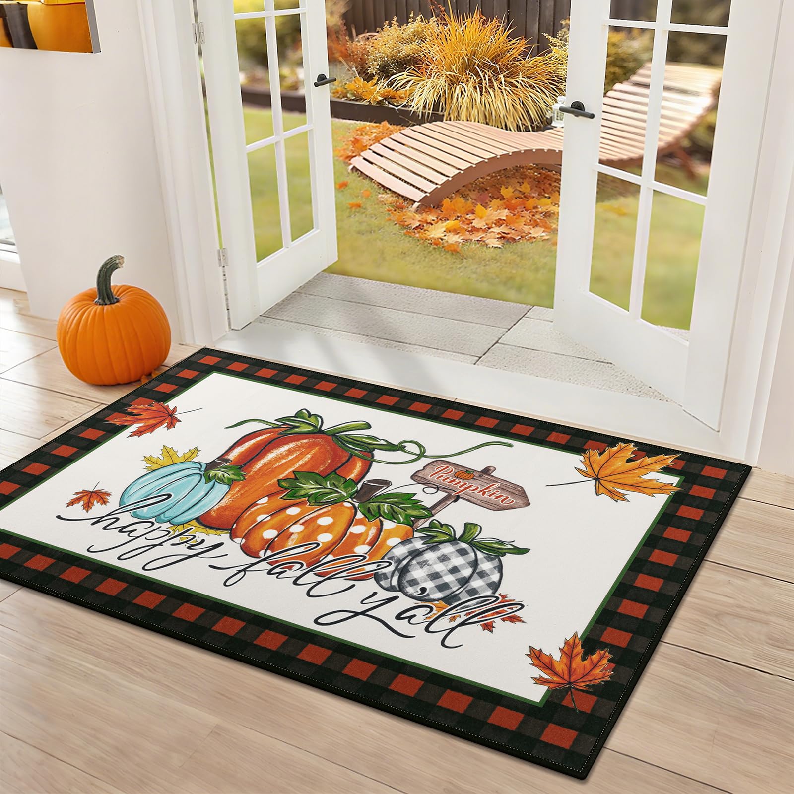 Paillasson d'automne antiderapant et tapis lavable orange resistant a la salete