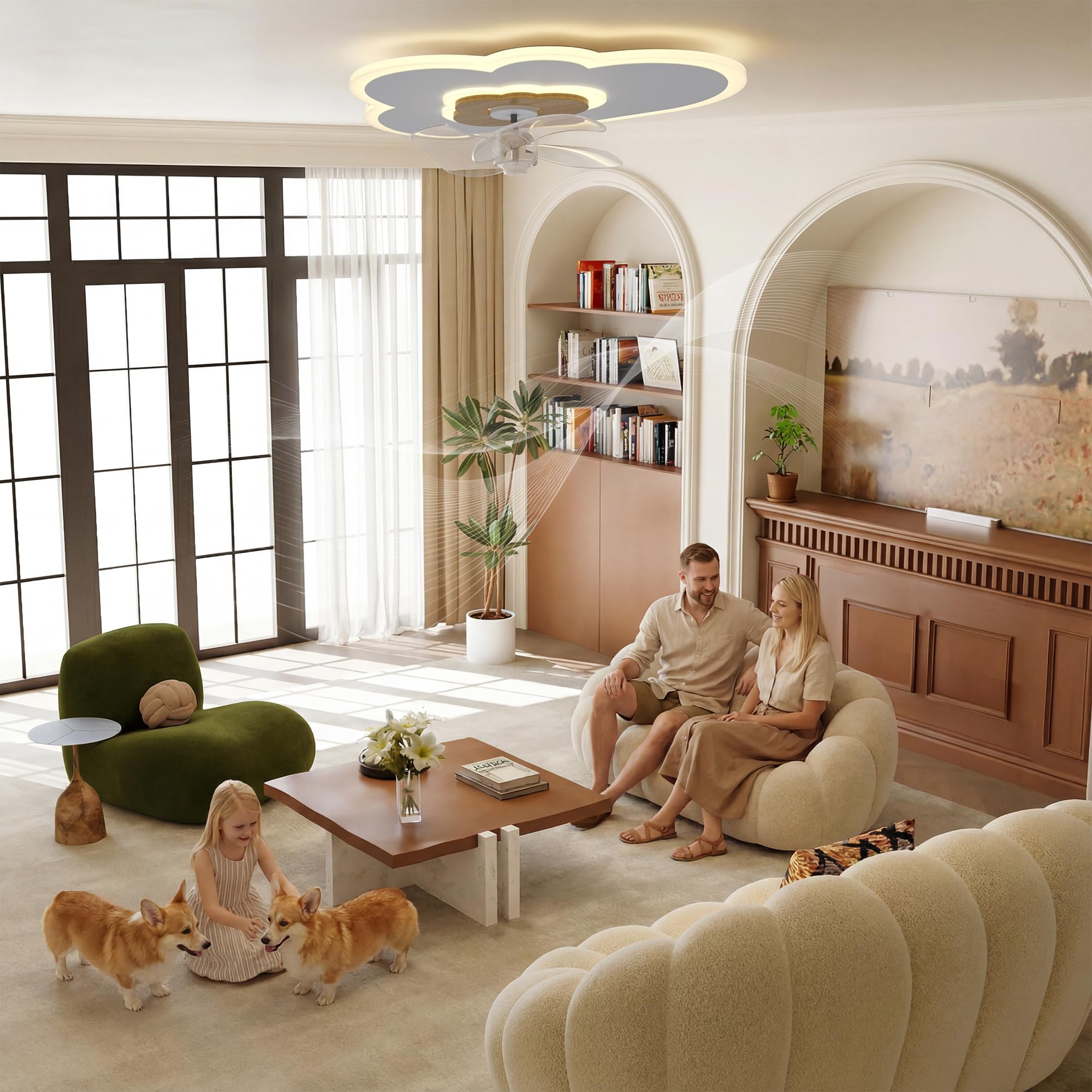 Deckenventilator mit Beleuchtung Dimmbar Wolken Ventilator Deckenleuchte Holz LED Fan Deckenventilator Mit Fernbedienung 52W 6 Wind Moderne Deckenventilator Licht Für Wohnzimmer Schlafzimmer,60CM