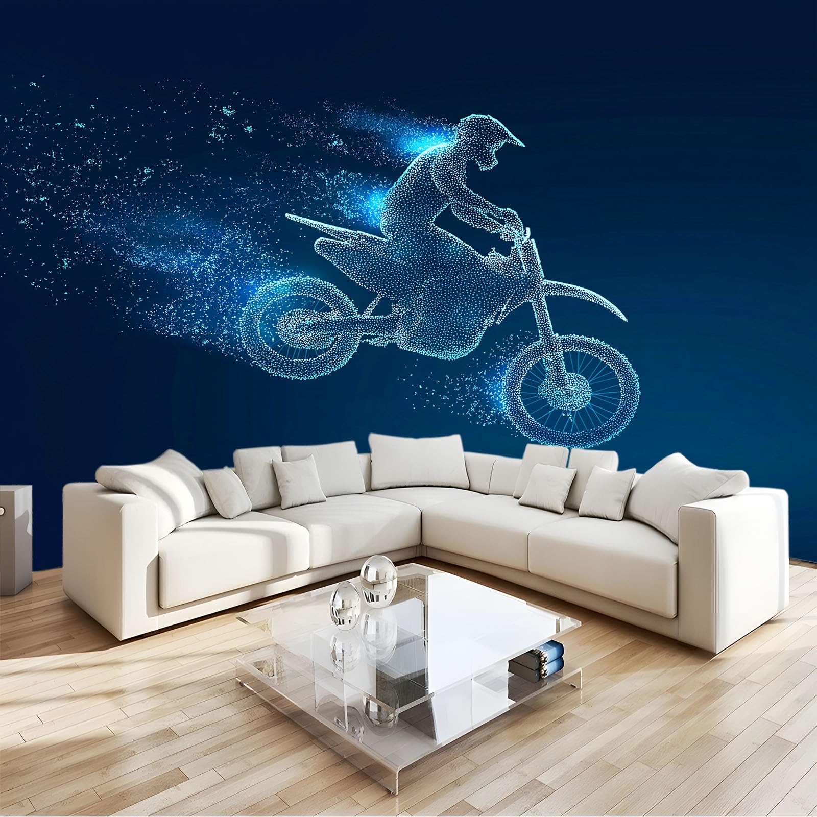 Générique Panoramiczna tapeta sportowa przestrzeń motocyklowa, ciemnoniebieska tapeta z włókniny, idealna fototapeta do pokoju dziecięcego tło telewizora 350 x 256 cm, duży plakat ścienny
