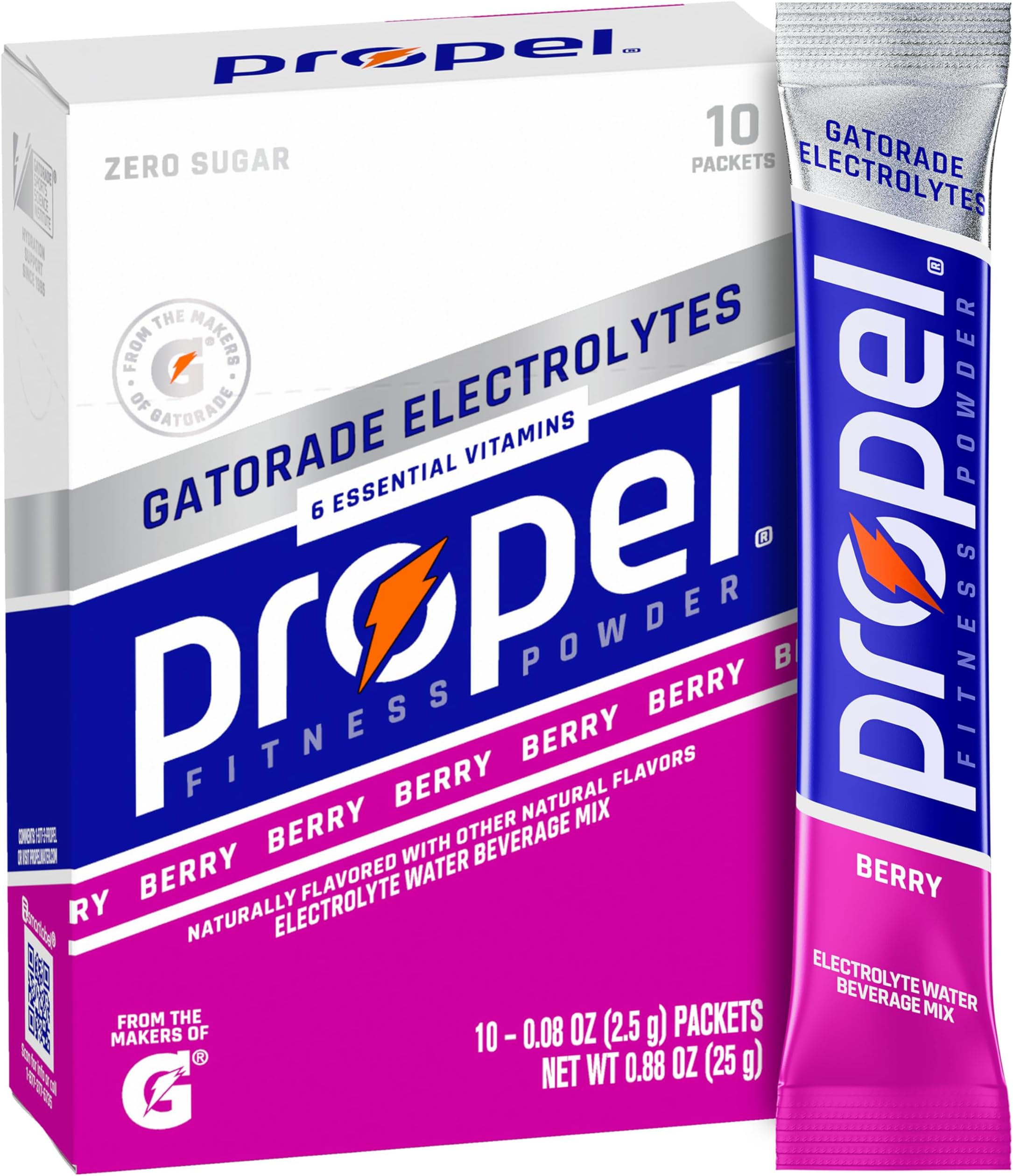 Propel Electrolyte Enhanced Water Drink Mix Powder Packets, Berry, Zero Calorie & Zero Sugar Hydration with Electrolytes and Vitamins C & E (10 Packets)