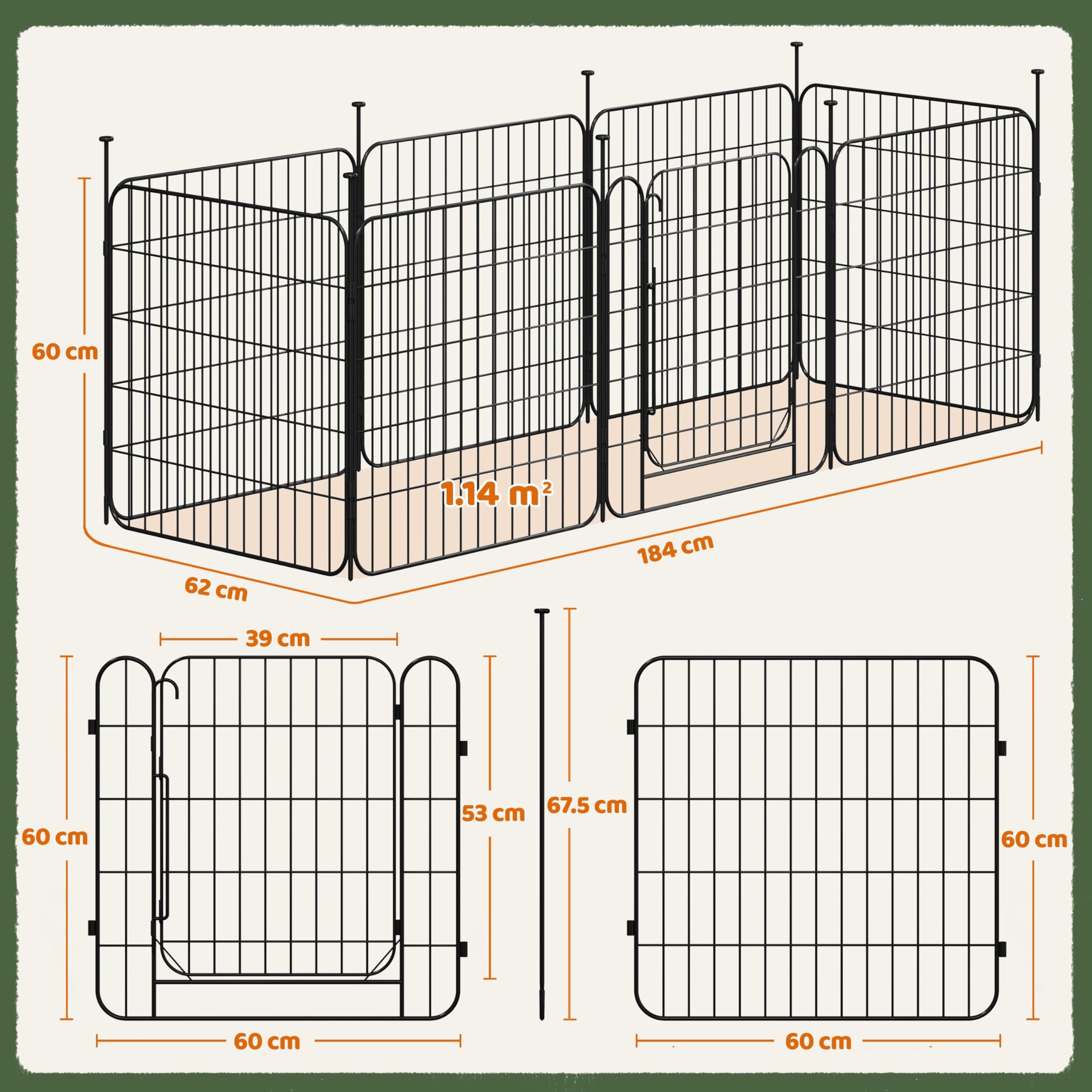 Yaheetech Welpenlaufstall 8-teilig 60 cm hoch, Laufstall mit Tür für Hunde Wohnung und Garten, DIY Hundepark für drinnen und draußen, Faltbares Welpenfreigehege Zaun Gitter