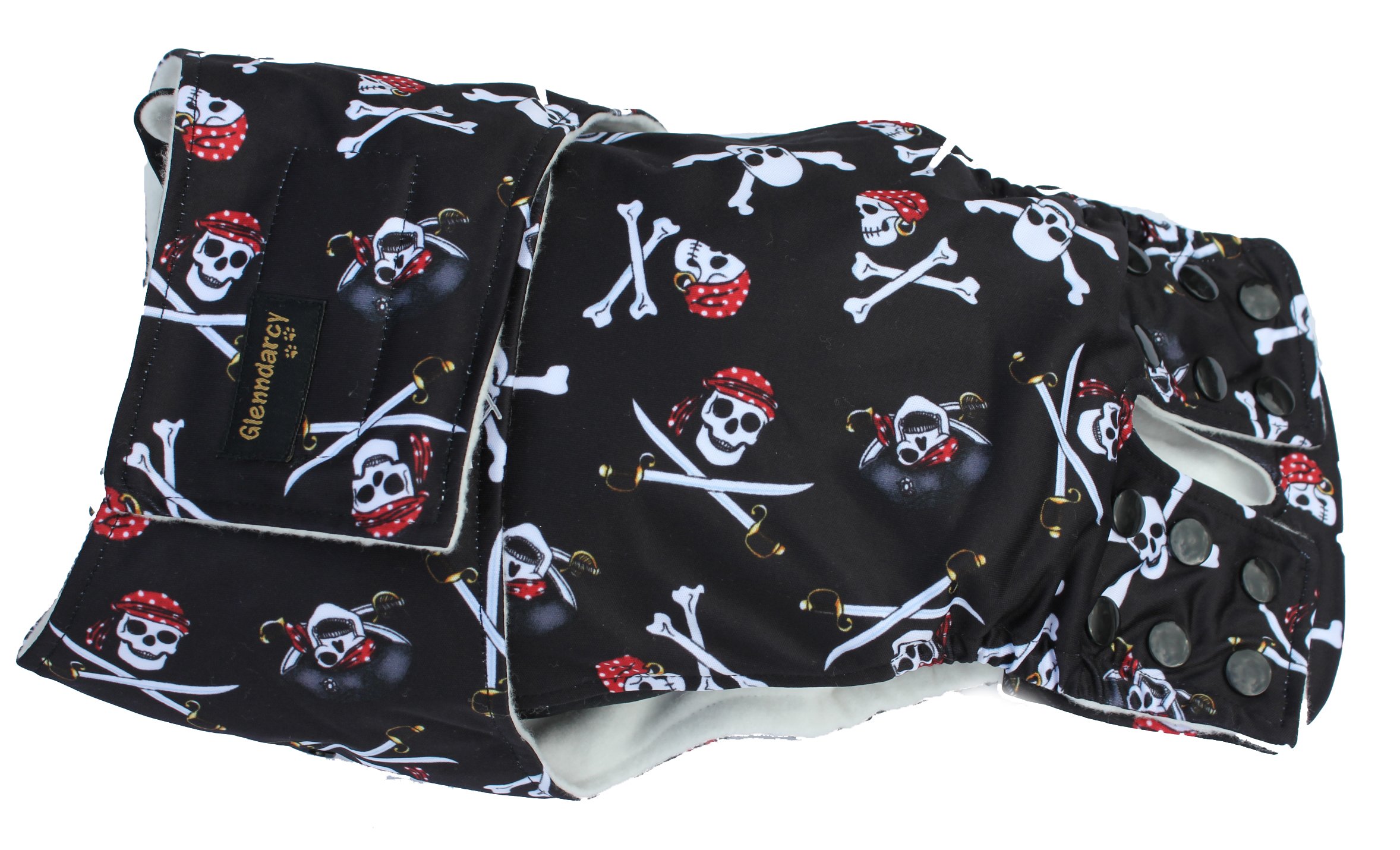 Glenndarcy Adjustable Male Dog Pants Nappy Diaper - Pirates Medium Long and 2 Washable pads