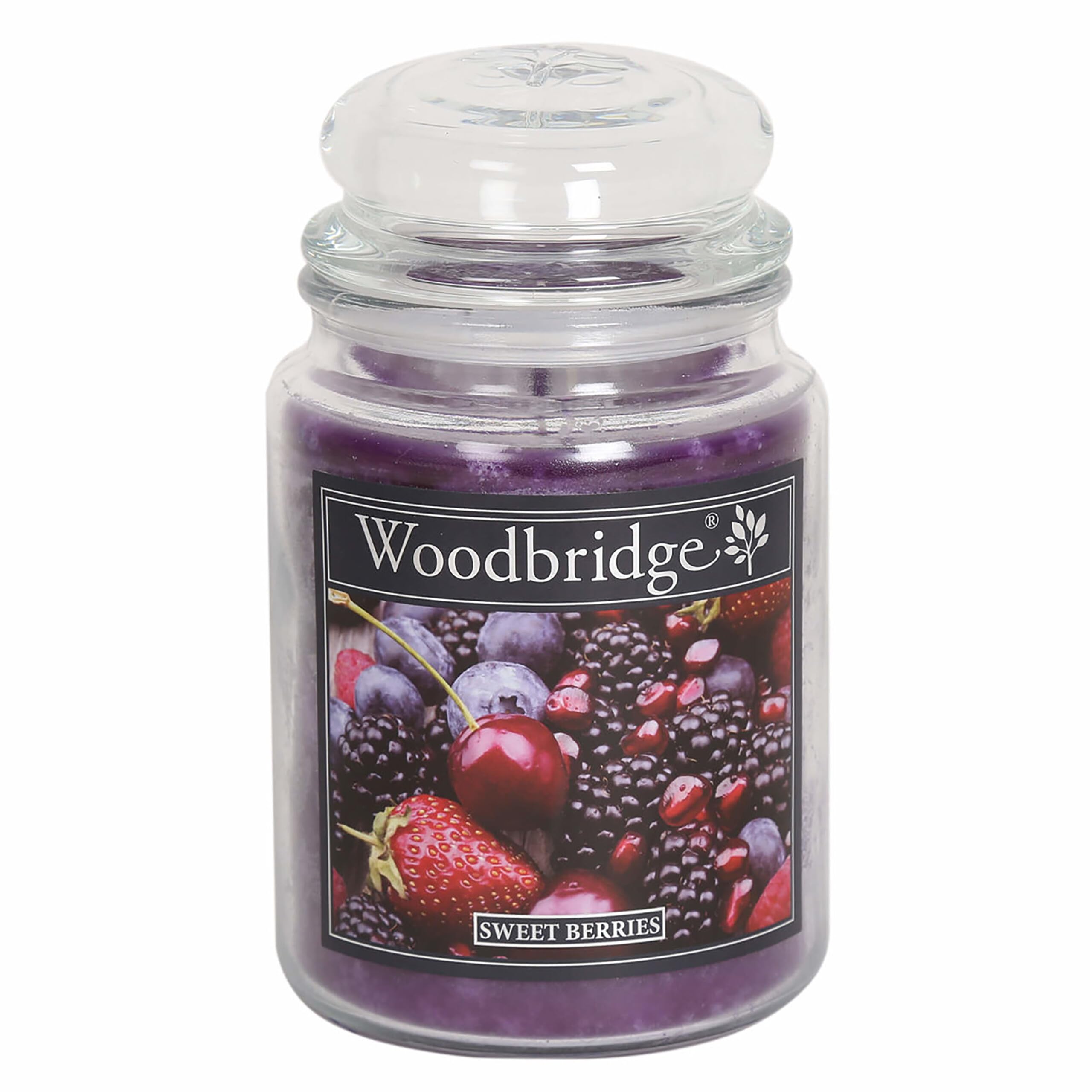 Woodbridge Sweet Berries Scented Candle, Blueberry & Strawberry, Glass jar, 565 g, 2 Wicks, 130 Hours Burn time, Purple