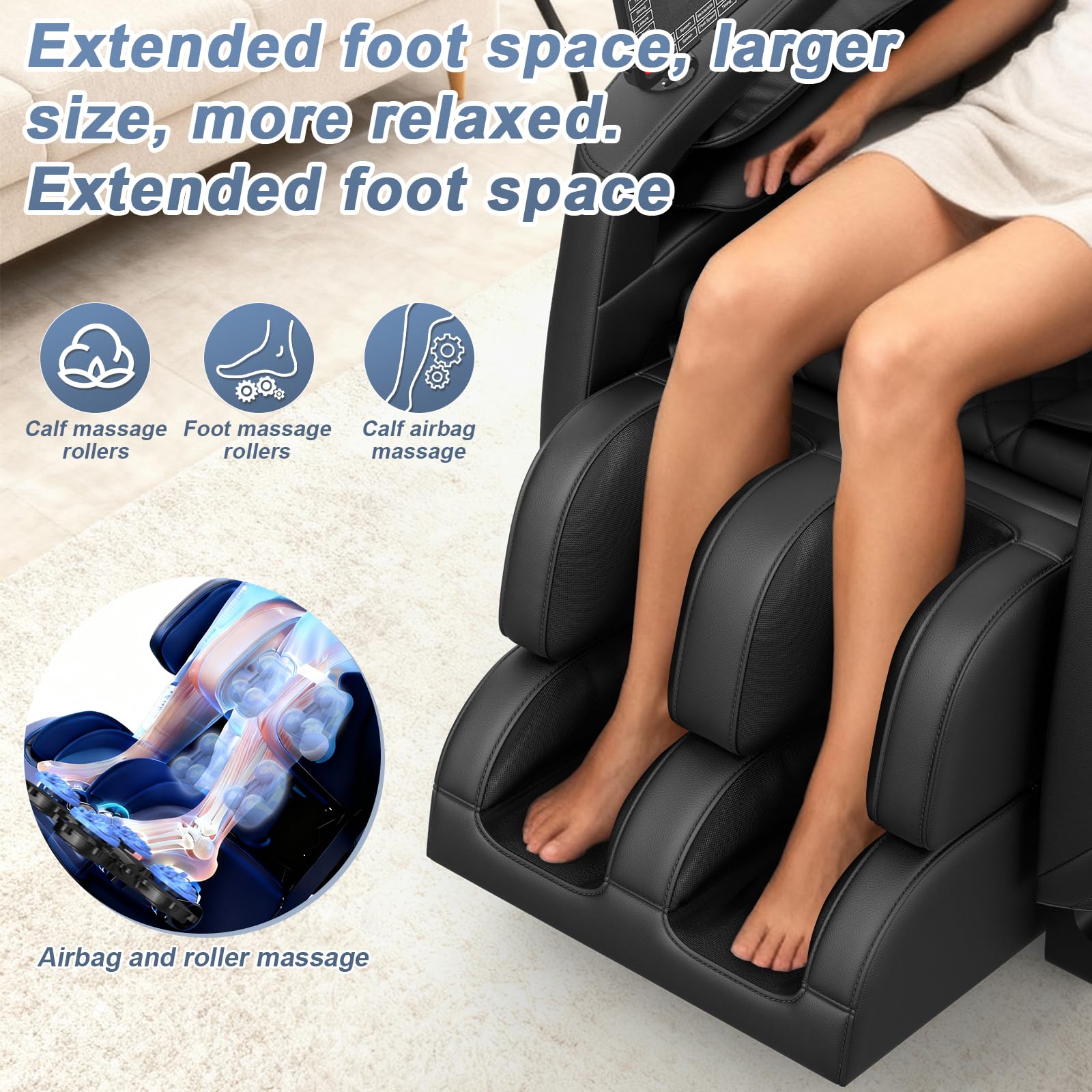 Sillón de Masaje de Cuerpo Completo, Modo Gravedad Cero, con 16 Puntos de Masaje y 8 airbags, calefacción Lumbar, Rodillo para pantorrillas y Masaje con airbags, Altavoz Bluetooth