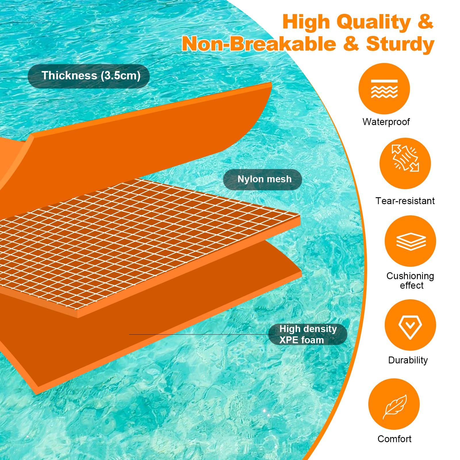 210 x 90 cm Materassino Galleggiante Mare - Tappetino Galleggiante in Schiuma XPE con Design Cuscino, Tappetino Galleggiante Avvolgibile Fino a 100 KG Gonfiabile Piscina per Laghi, Piscine