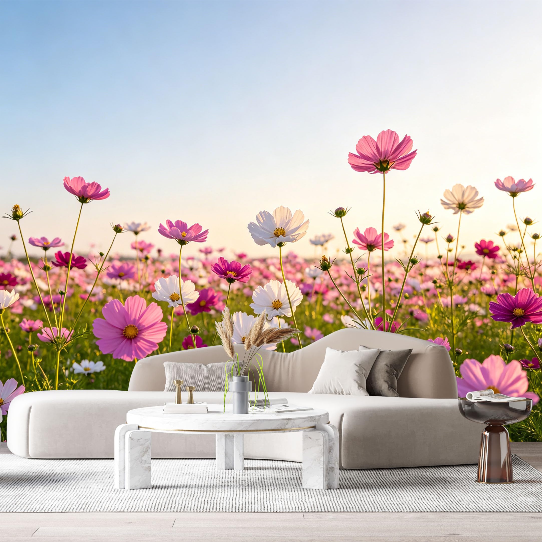 Custom Size Wall Murals Blooming Field Botanical Flower Meadow Sunset Sky SelfAdhesive Wall Fabric Removable Large Wallpaper for Photo Living Room