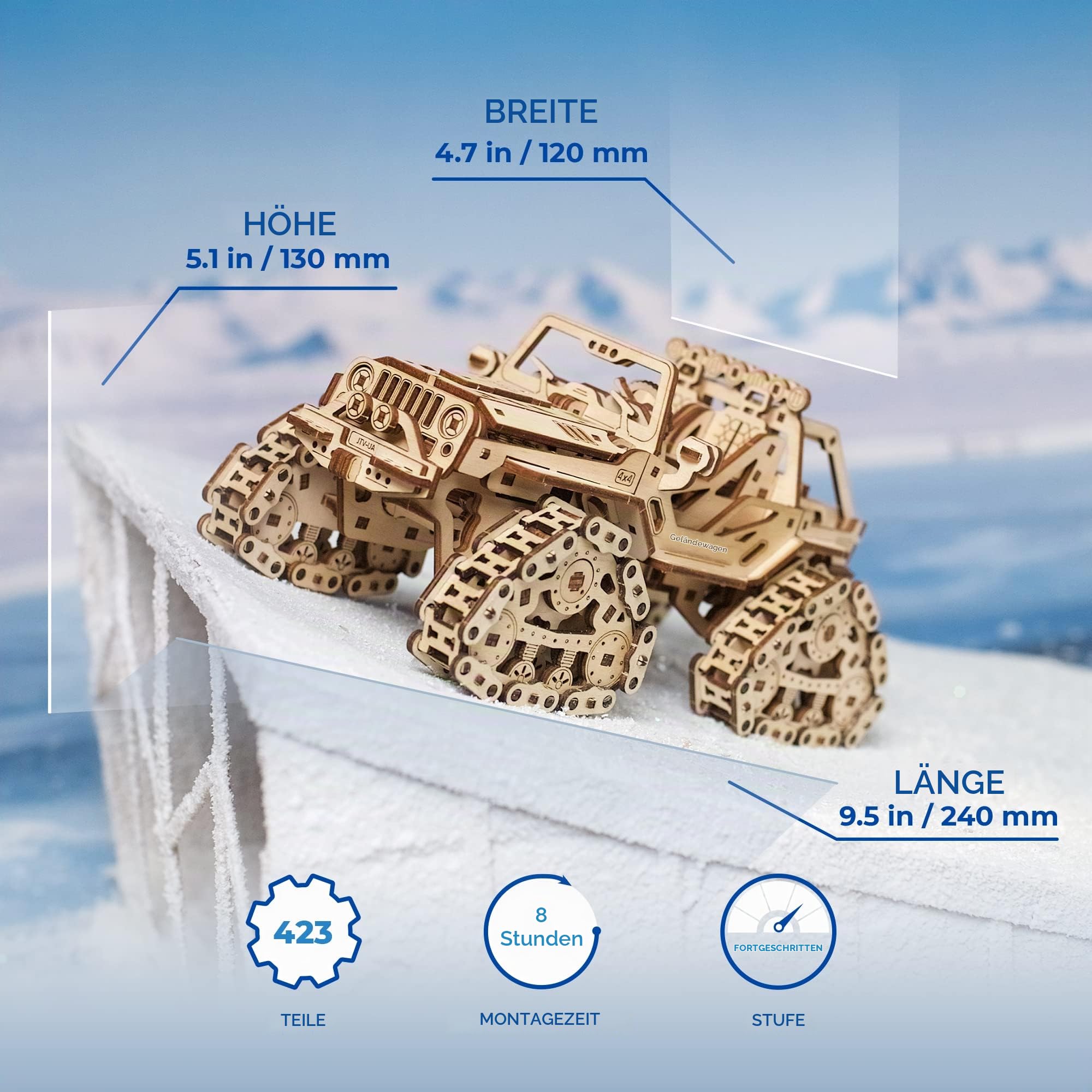 UGEARS Geländefahrzeug mit Kettenantrieb - 3D Holzpuzzle Modellbausatz Auto - 3D Puzzle Automodelle zum Selber Bauen Männer und Fans von Ketten ATV Fahrzeugen