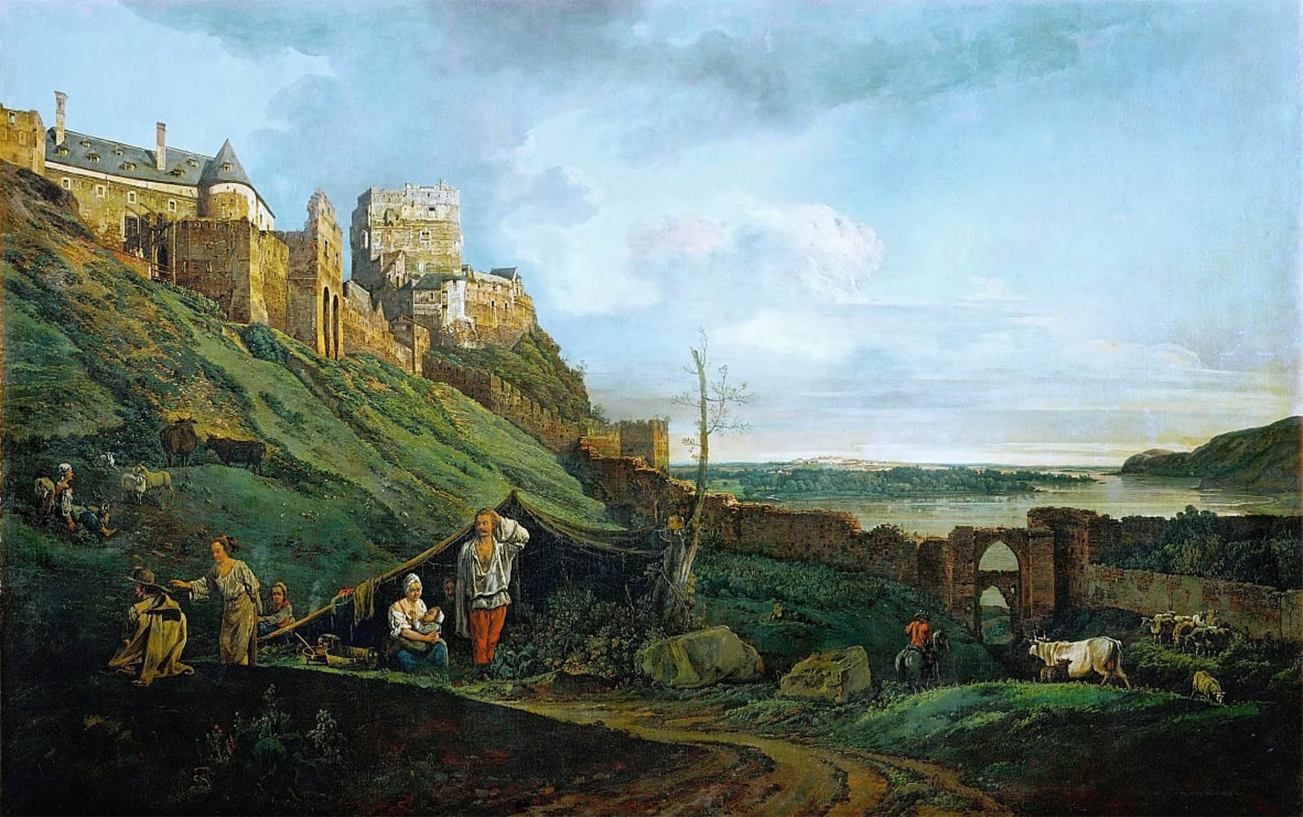 ARTXLXXBN Famous Painting Canvas Artwork Graffiti Print the Ruins of Thebes on the March by Bernardo Bellotto Portrait Canvas Image for Home Decor 60x90cm