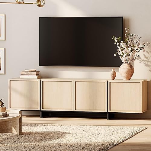 Miniatura 10 de WAMPAT Moderno soporte de TV para televisores de 32 a 75 pulgadas, centro de entretenimiento de madera con armarios de almacenamiento, mesa consola