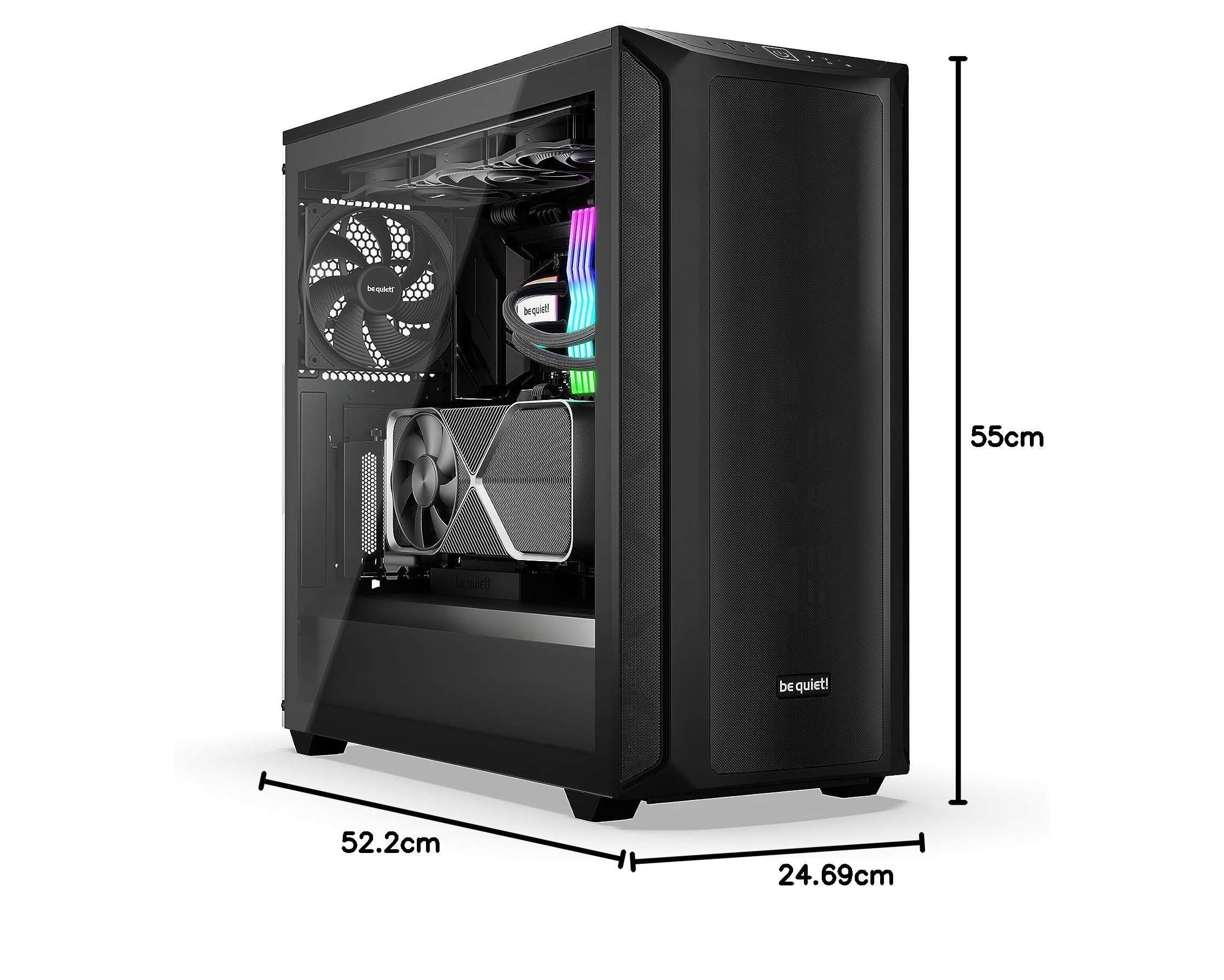 be quiet! Shadow Base 800 PC-Gehäuse, Pure Wings 3 140mm PWM-Lüfter, USB 3.2 Gen. 2 Type C, maximaler Airflow, Open-Mesh-Design, E-ATX Mainboard, 420mm Radiatoren, Seitenfenster aus Temperglas