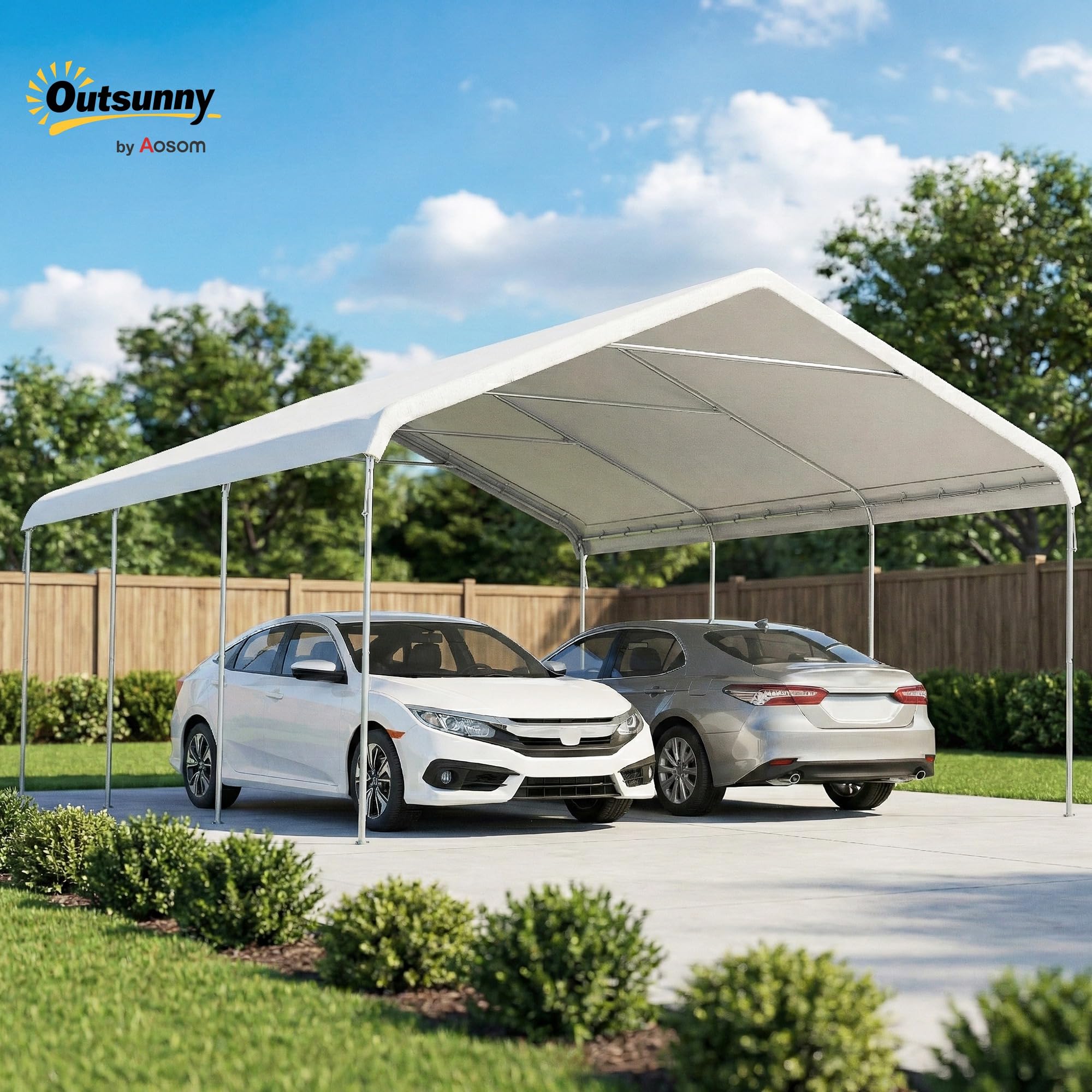 Outsunny Tettoia Auto 5x6 m Acciaio Zincato UV Resistente Tenda Garage SUV Camion Moto Crema