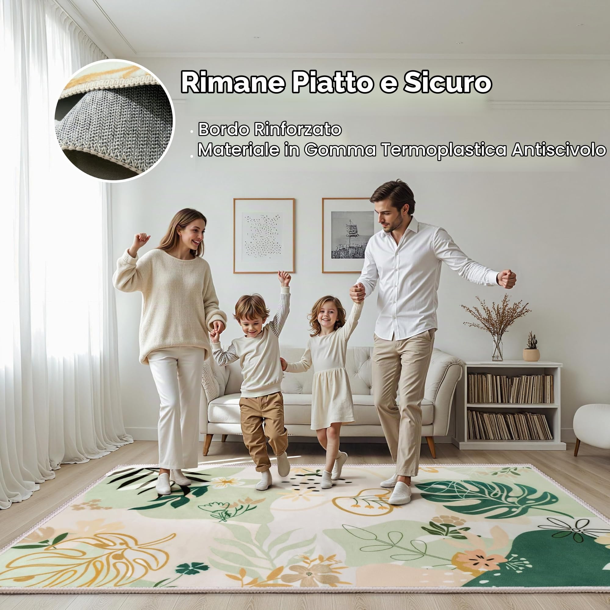Joiedomi Tappeto Moderno, Lavabili,120x 180 cm, per camera da letto, antiscivolo per tappeti, morbidi, con supporto in gomma, Art Flora, per pavimenti interni, sala da pranzo, comodino (Verde)