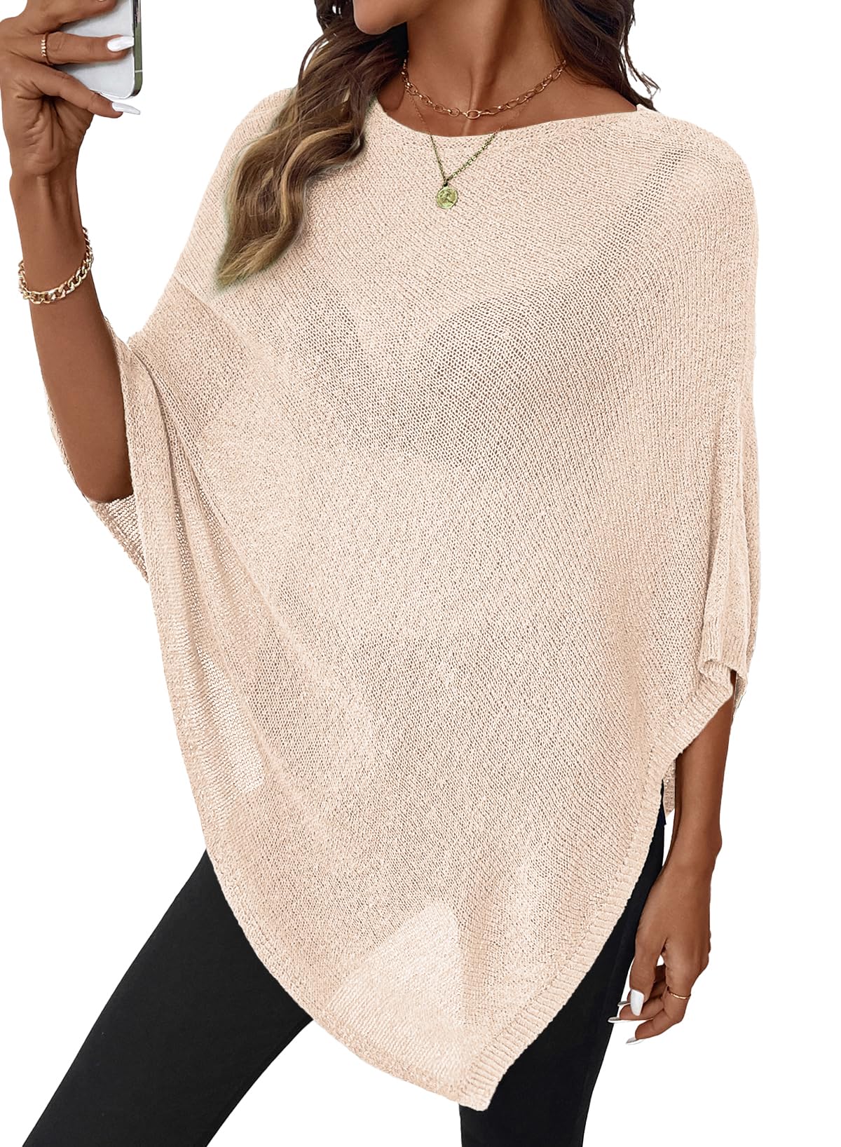 SHEWIN Womens Sheer Knit Poncho Crochet Summer Tops See Through Mesh Spring Sweaters Beach Cover Ups for Women 2026 — view 9