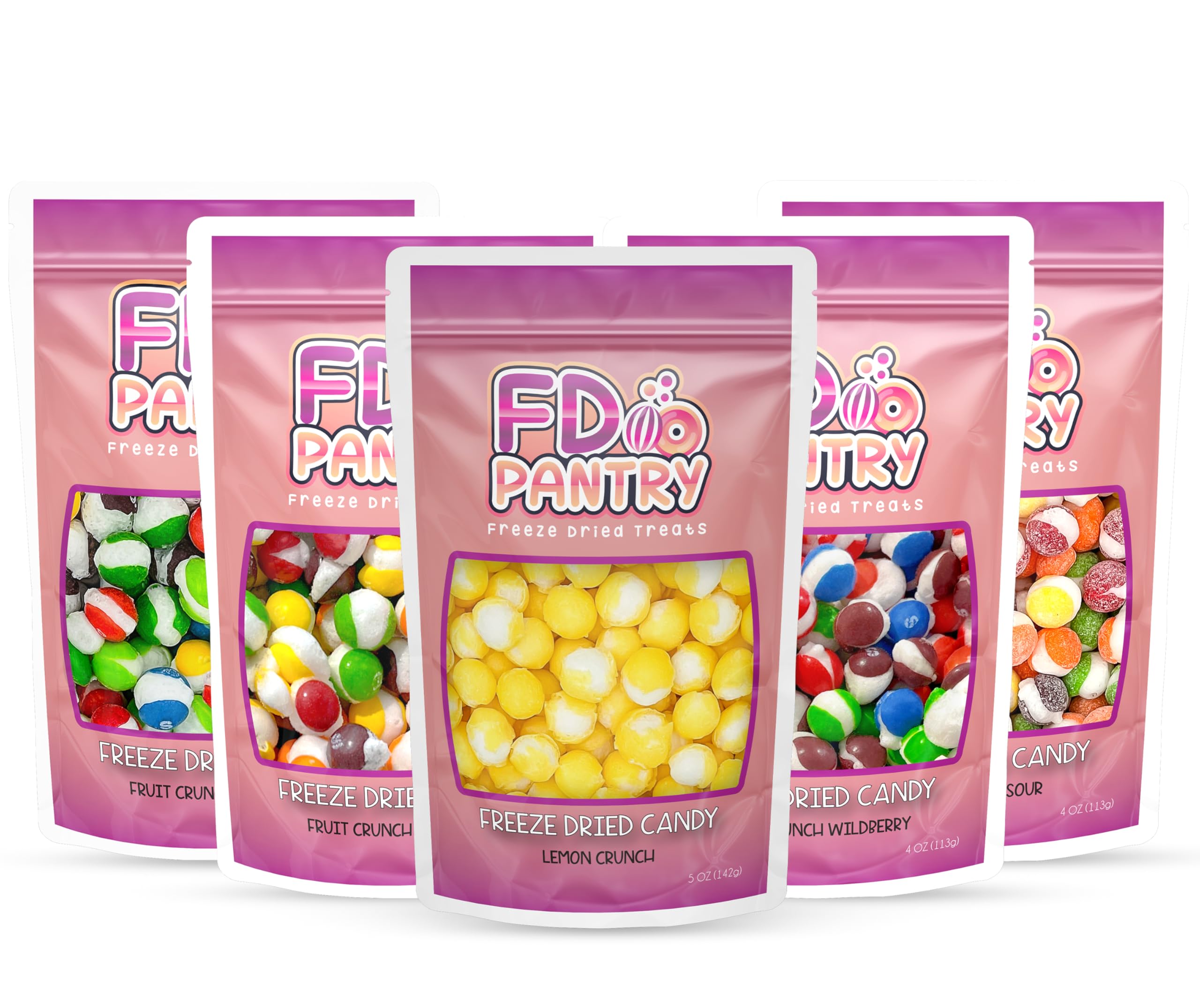 Freeze Dried Candy Variety Pack, Fruit Crunch, 4 oz (5 Pack), Original, Wildberry, Sour, Tropical, Lemon, Assorted Combo, Gift Bag