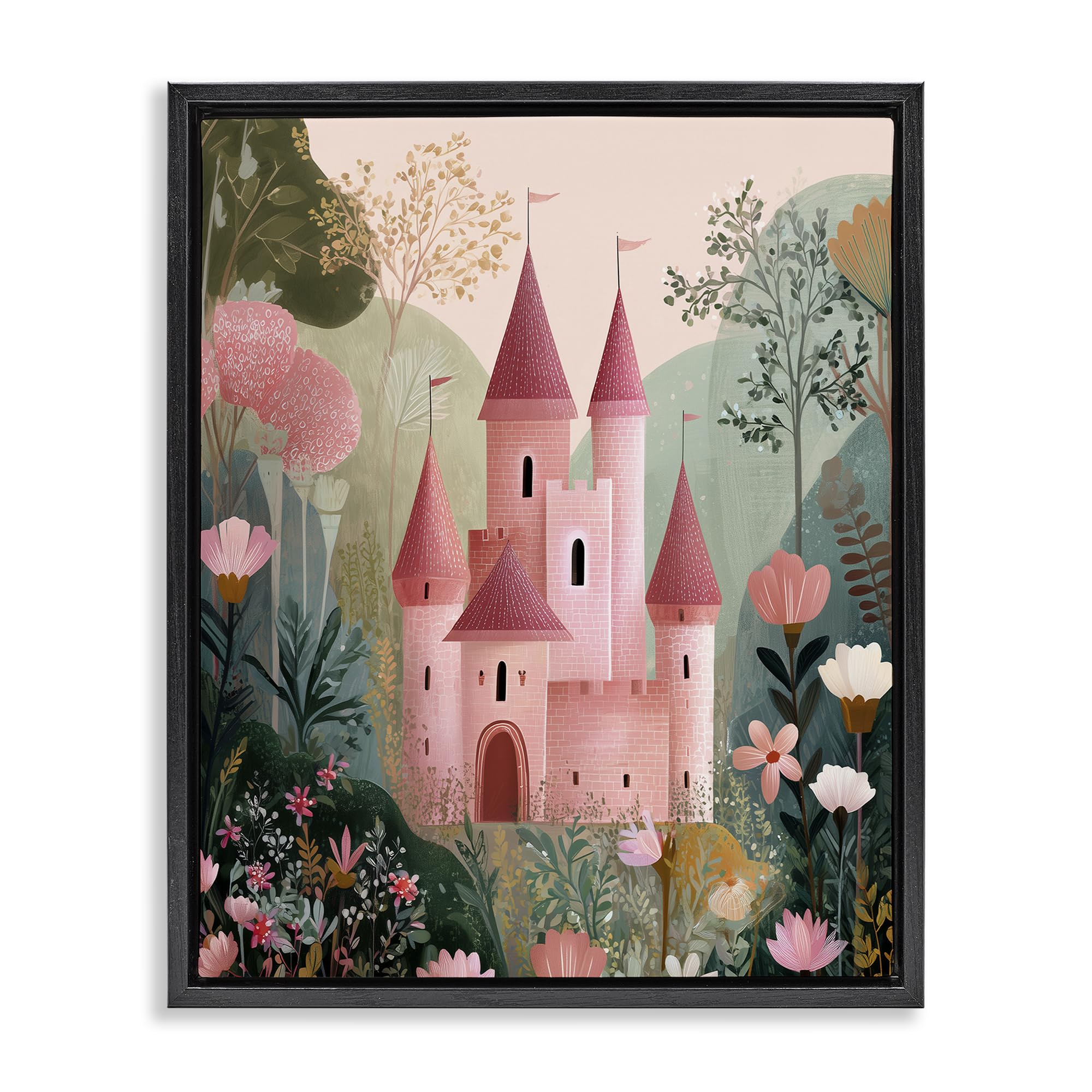 Stupell Industries Jet Black (Matte) Princess Castle Floral Fairytale, 24 X 30 Inch Canvas In Floater Frame