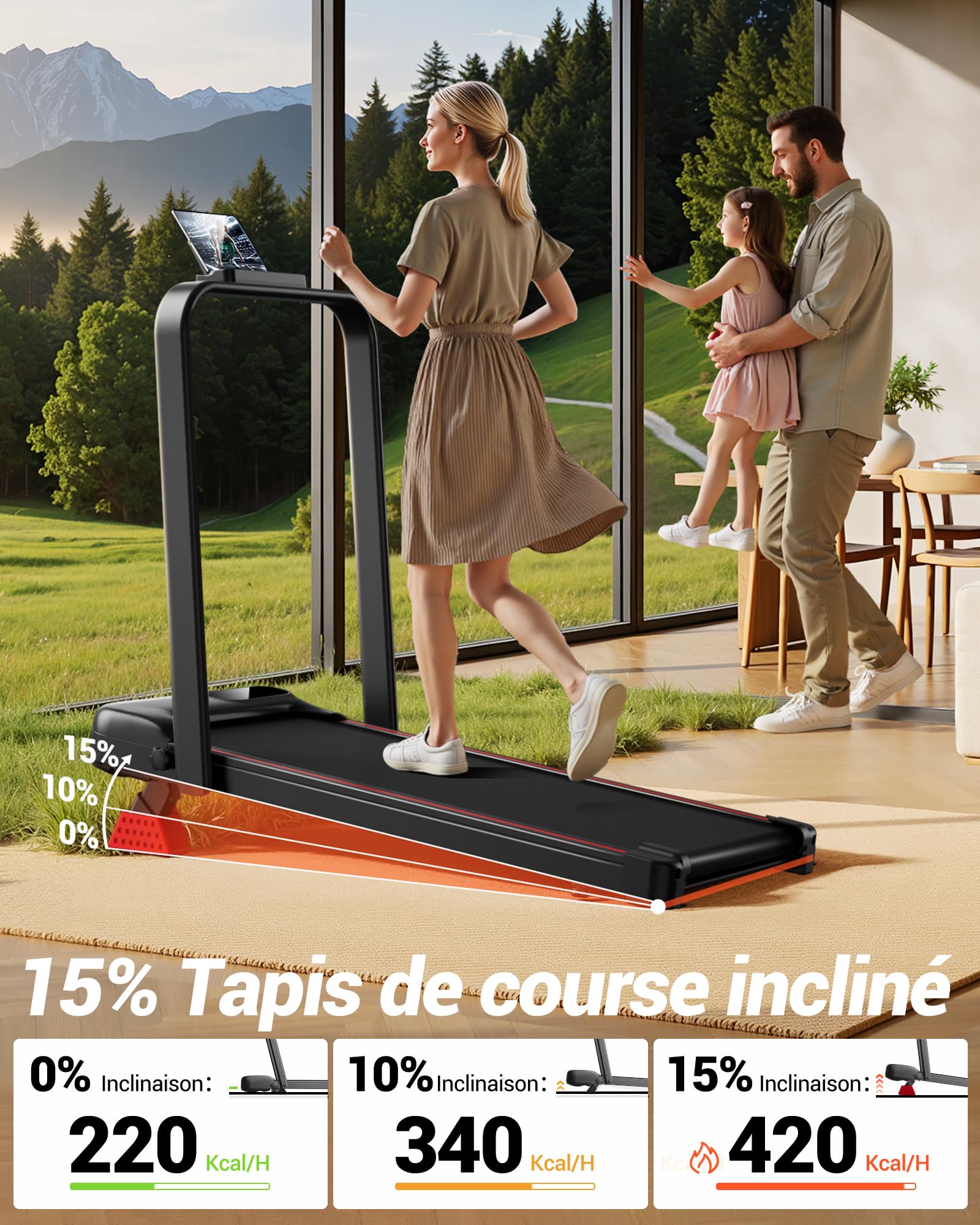 UMAY Tapis de Course Pliable Inclinable 15% 6 en 1 136KG