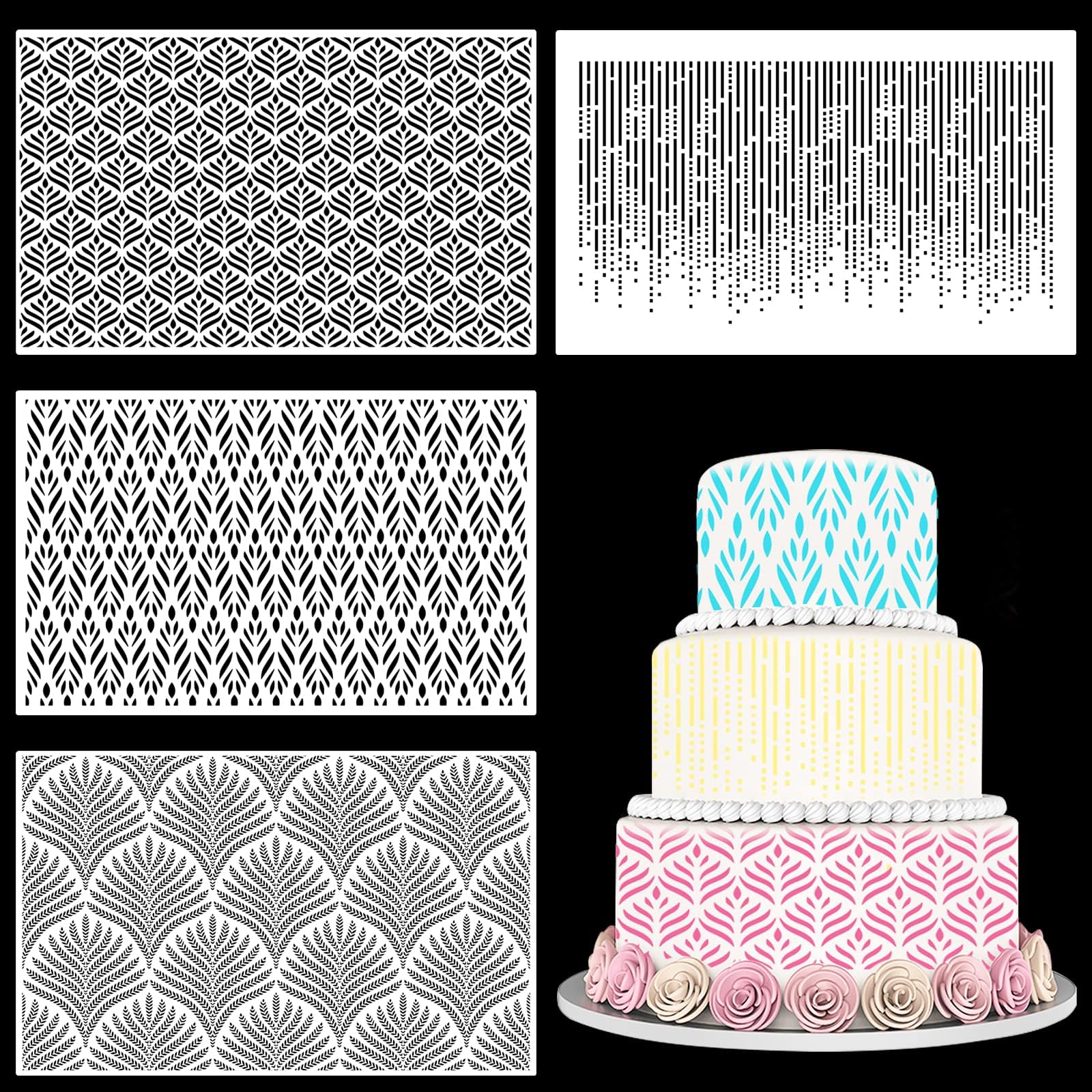  DI QIU REN 8PCS Cake Decorating Stencils & Templates,  8x9.8Inches Large Floral Cake Printing Fine Hollow Lace Cookie Fondant  Dessert Cake Templates, Side Baking Mesh Stencil Tool for Cake Decor 