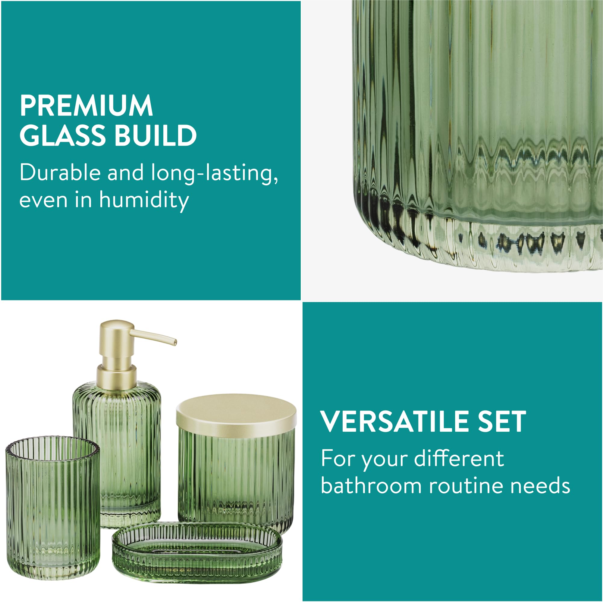 Set 3 Pezzi Per Bagno In Legno Acacia - Portaspazzolini, Dispenser Sapone E Vassoio - Organizza Il Lavello Con Stile