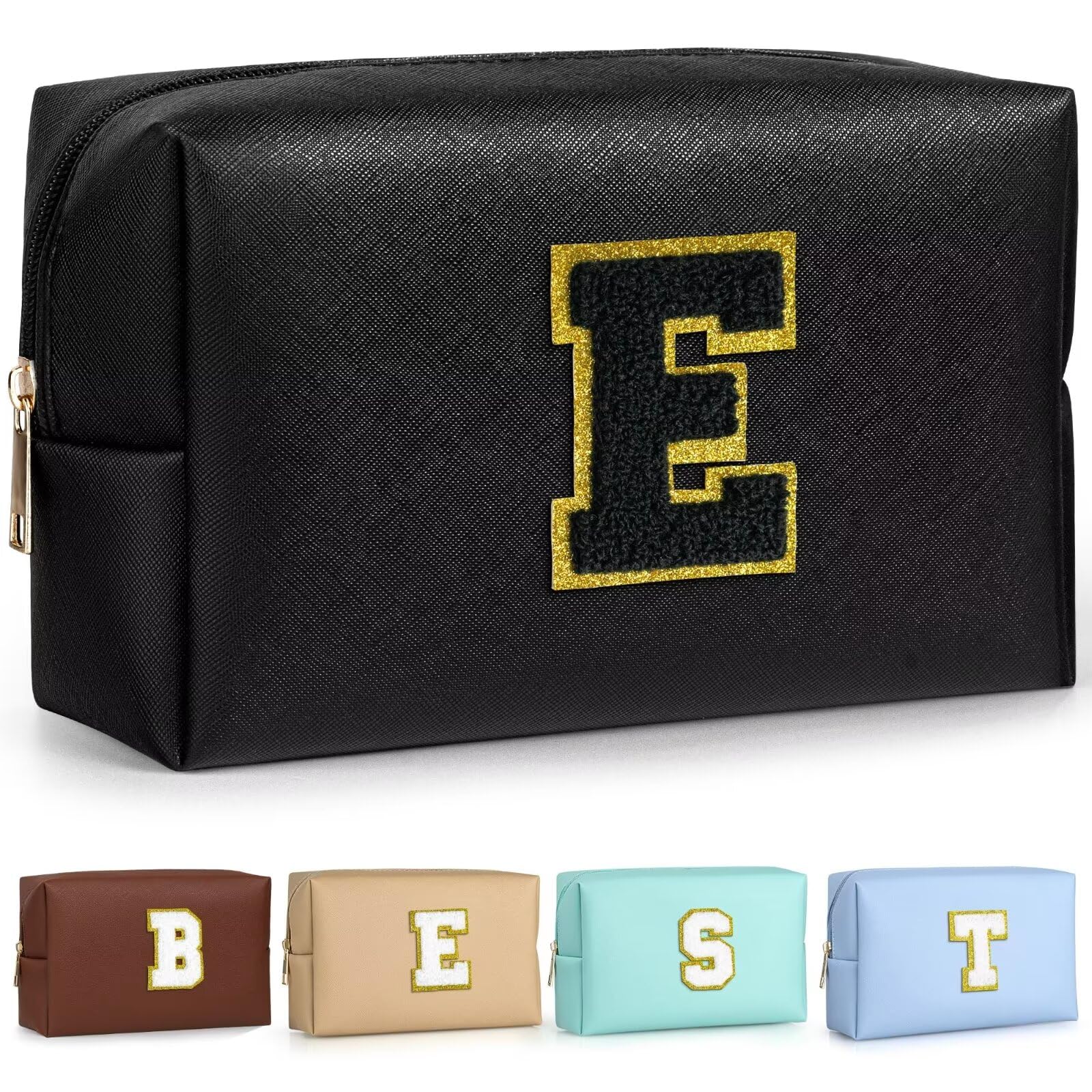 TOPEAST Monogrammed Gift for Women Girls, Personalized Initial Makeup Bags Cosmetic Bag with Zipper, Cute Makeup Pouch, PU Leather Waterproof Toiletry