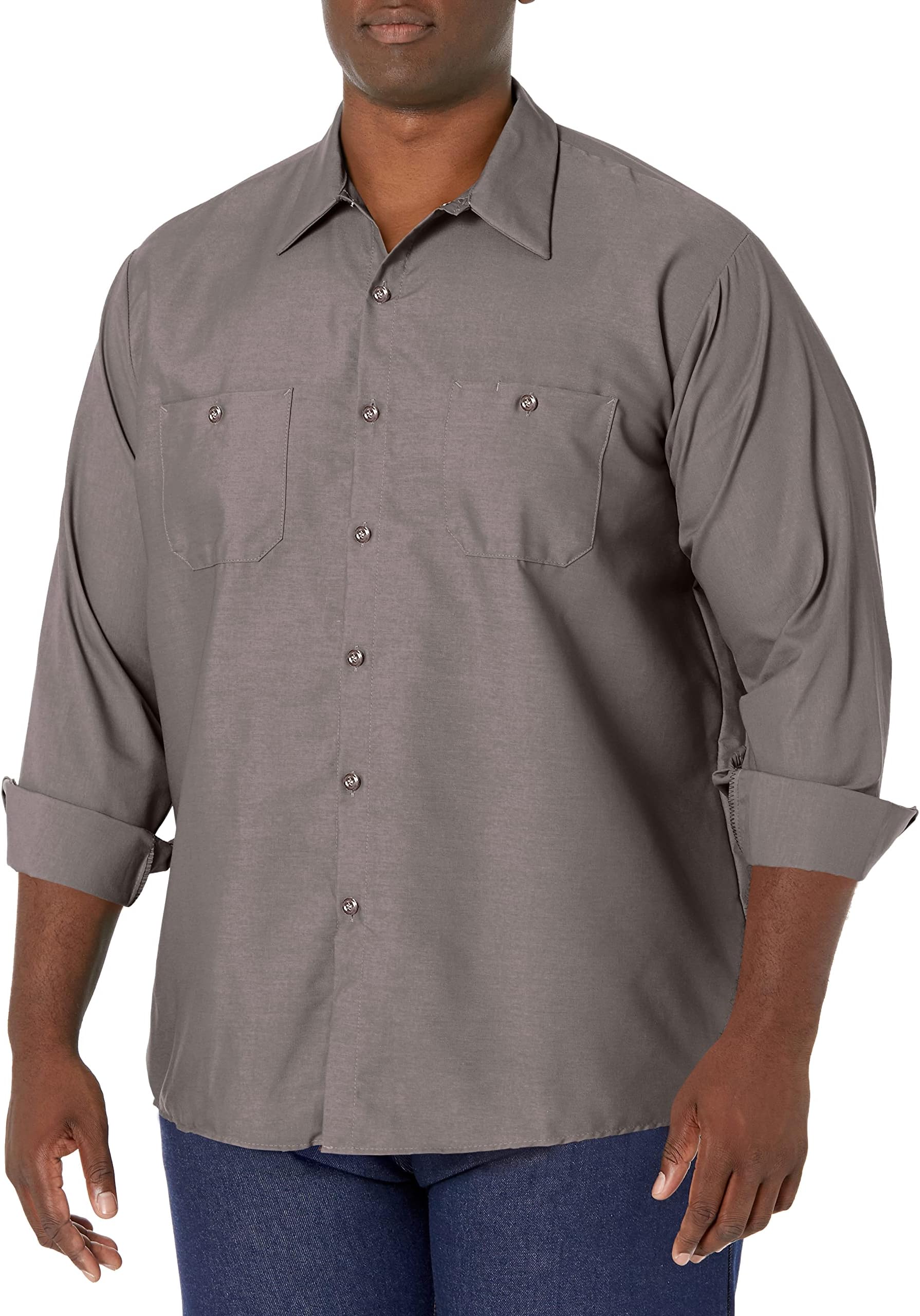 Men's Long Sleeve Industrial Work Shirt | Moisture Wicking Button Up, Wrinkle Resistance Fights Fading & Stains