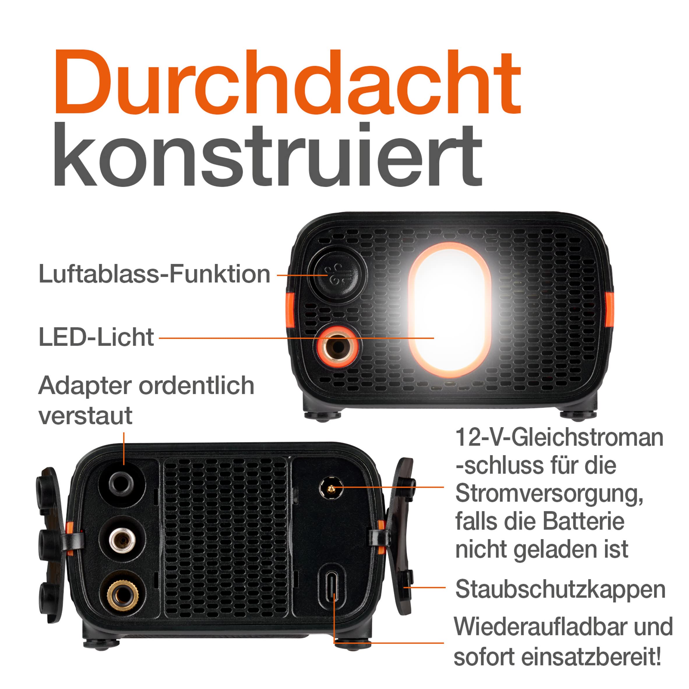 OSRAM TYREinflate 4000, wiederaufladbarer und kabelloser Reifenfüller, programmierbarer digitaler Luftkompressor mit Auto-Stopp und LED-Licht, Reifenbefüllung in 3,5 Minuten | programmierbarer digitaler Luftkompressor mit Auto-Stopp und LED-Licht, Reifenb