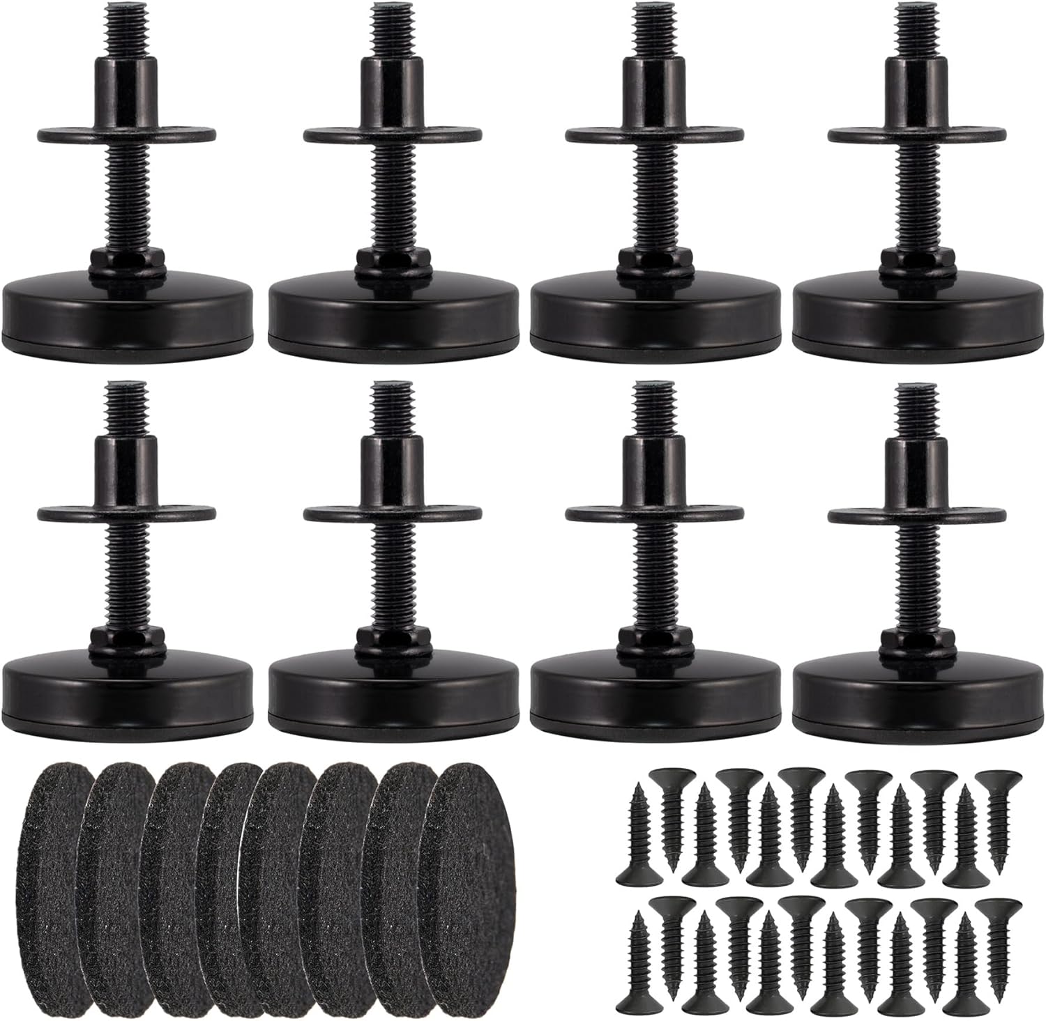 NEWBYTEK 3/8-16 Adjustable Leveling Feet Heavy Duty, 2" Base Dia Furniture Levelers for Table Chair Cabinet Sofa (1600LBs, 8 Pack, Black)