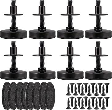 NEWBYTEK 3/8-16 Adjustable Leveling Feet Heavy Duty, 2" Base Dia Furniture Levelers for Table Chair Cabinet Sofa 1600LBs, 8 Pack, Black