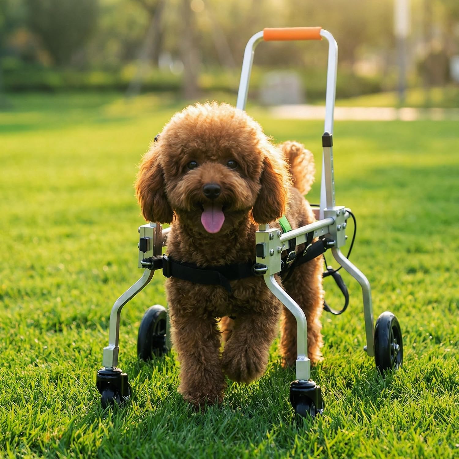 Dog Wheel Chair, Adjustable 4 Wheel Pet Wheelchair with Handle for Front Leg Arthritis & Weak Limbs, Dog Wheelchair Cart for Small and Medium Sized Cats/Dogs (XS)