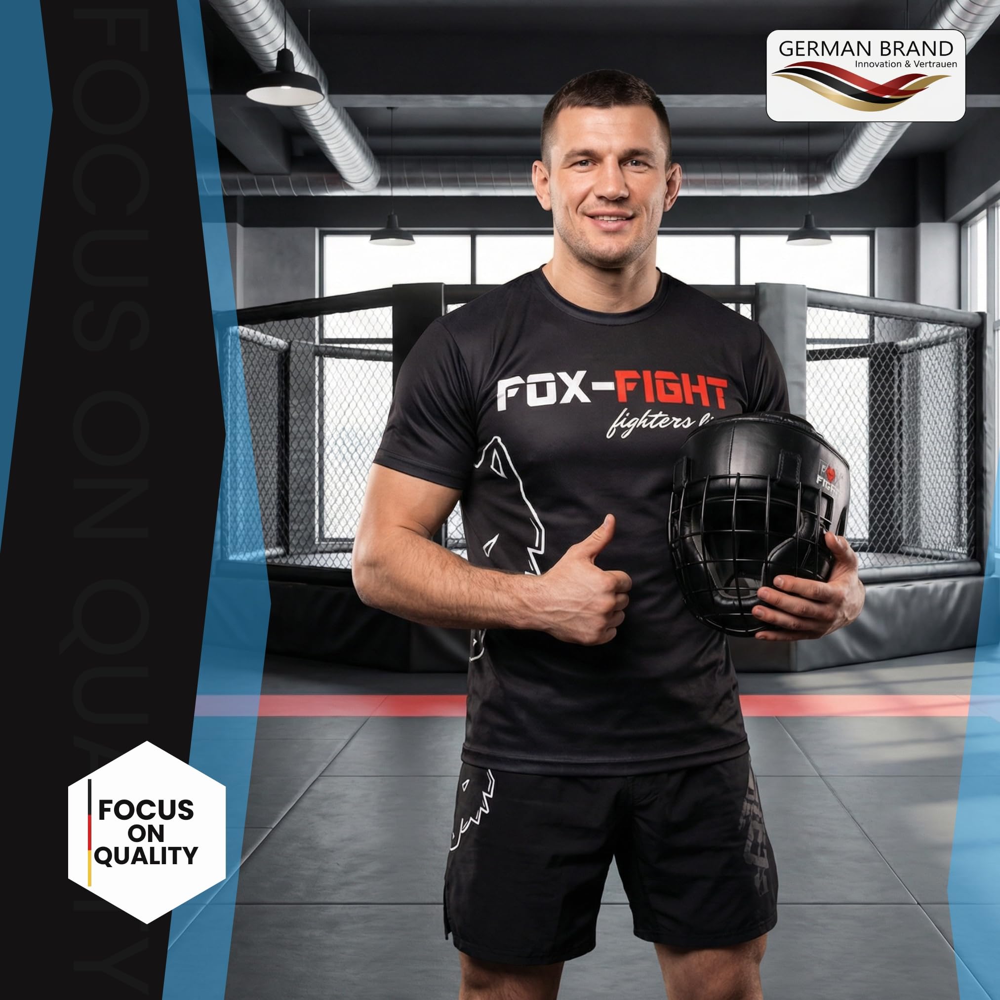 FOX-FIGHT Casque de boxe en cuir véritable avec grille en métal - Pour arts martiaux, MMA, boxe, kickboxing et sparring