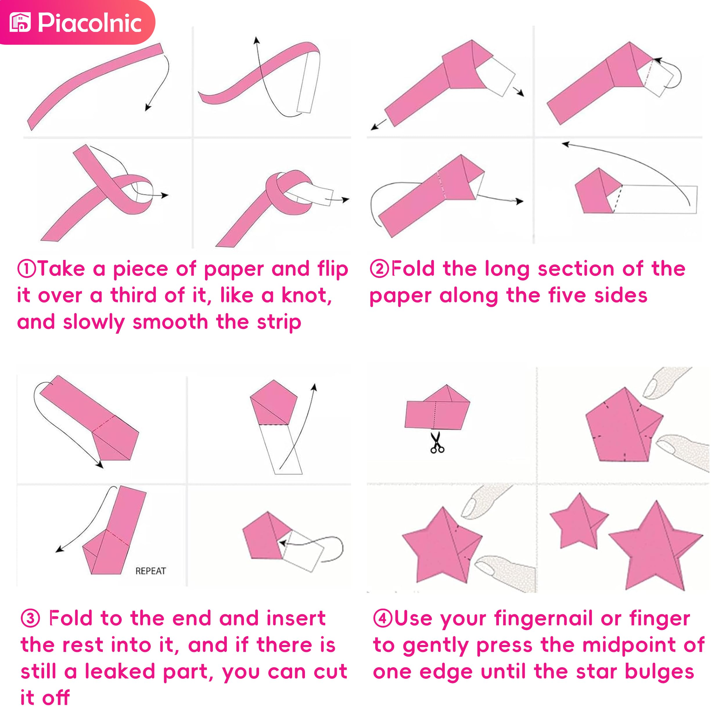 1080 Hojas de Tiras de Papel Origami para Estrellas de la Suerte Decoración Bricolaje
