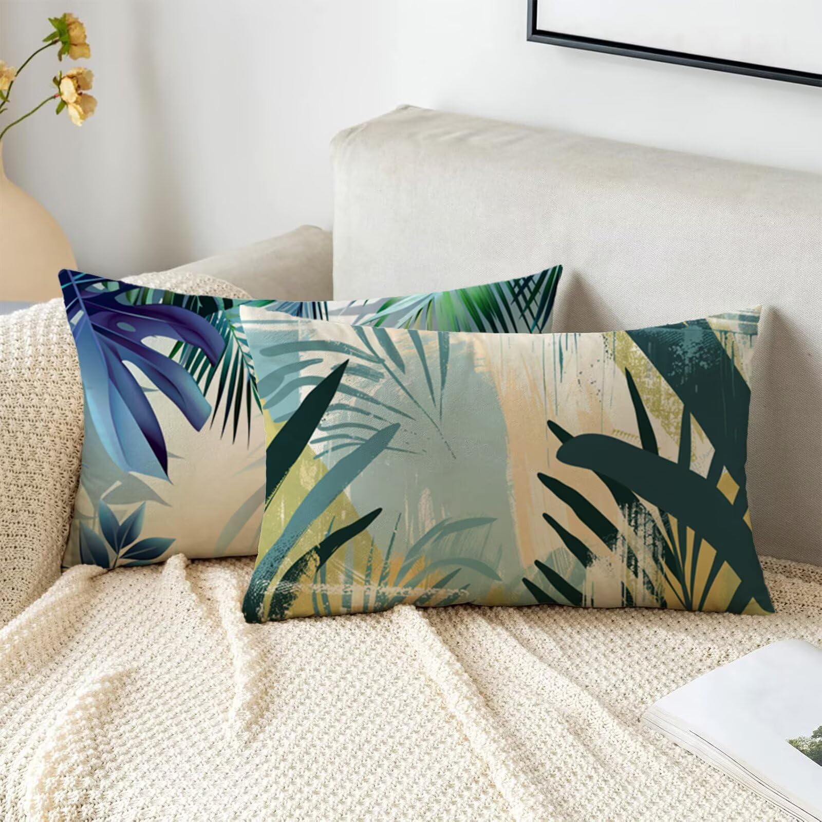 Cuscini da Esterno Impermeabili Rettangolari, Set di 2 Cuscini per Divano 40x60, Copricuscini Divano Tropicale Federe Cuscino Letto, Pianta Copricuscini per Sedia Esterni Giardino Terrazza Y2-862
