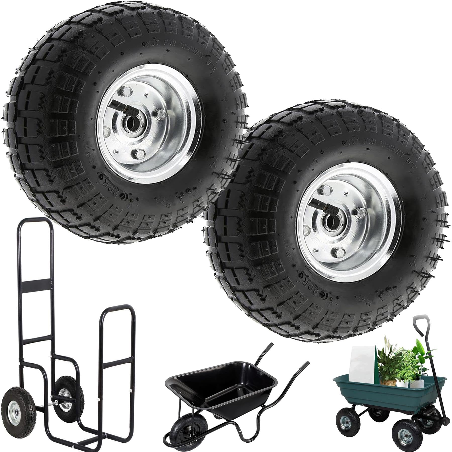 2X 10in Wheelbarrow Wheel Tyres Pneumatic Puncture Proof Solid Wheelbarrow Trailer Tires Garden Truck Wheel Replacement Tyre Trolley Wheel for Lawn Trolley Wagon Barrow Cart Trailer Truck