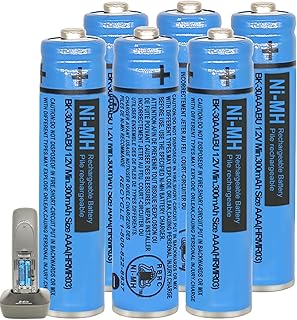 BK-30AAABU NI-MH AAA Rechargeable Battery 1.2V 300mah 6Pack AAA NiMH Batteries for Panasonic Cordless Phones, Remote Controls, Electronics