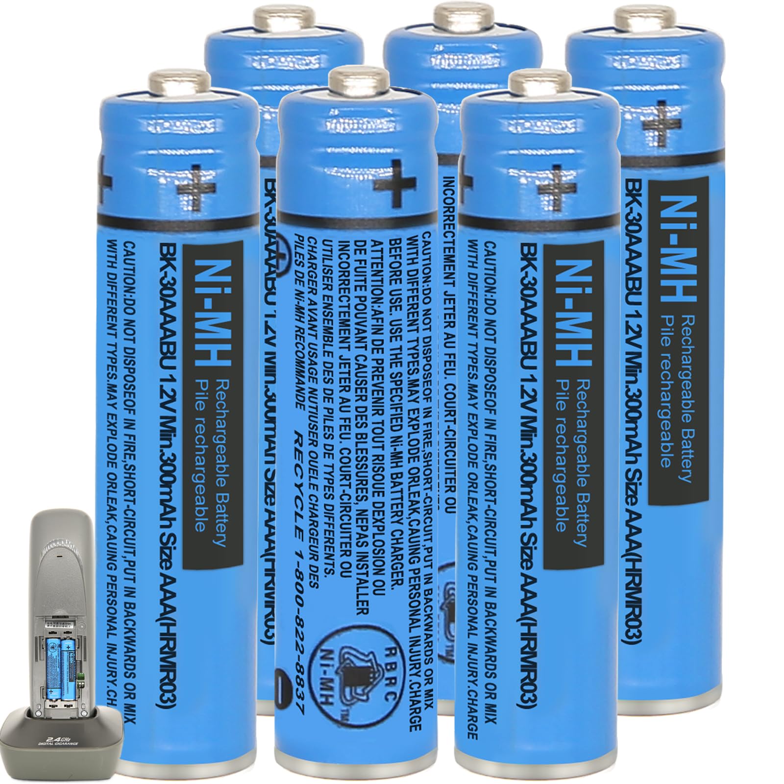 HIECTPRO BK-30AAABU NI-MH AAA Rechargeable Battery 1.2V 300mah 6Pack AAA NiMH Batteries for Panasonic Cordless Phones, Remote Controls, Electronics