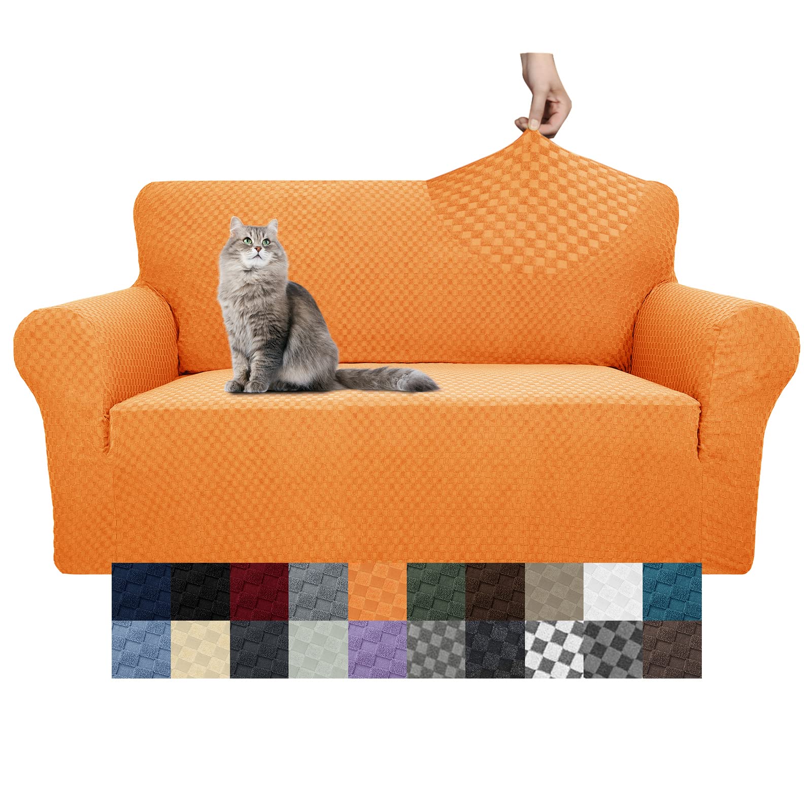 YEMYHOM Couch Cover Latest Jacquard Design High Stretch Sofa Covers for 2 Cushion Couch, Pet Dog Cat Proof Loveseat Slipcover Non Slip Magic Elastic Furniture Protector (Medium, Orange)