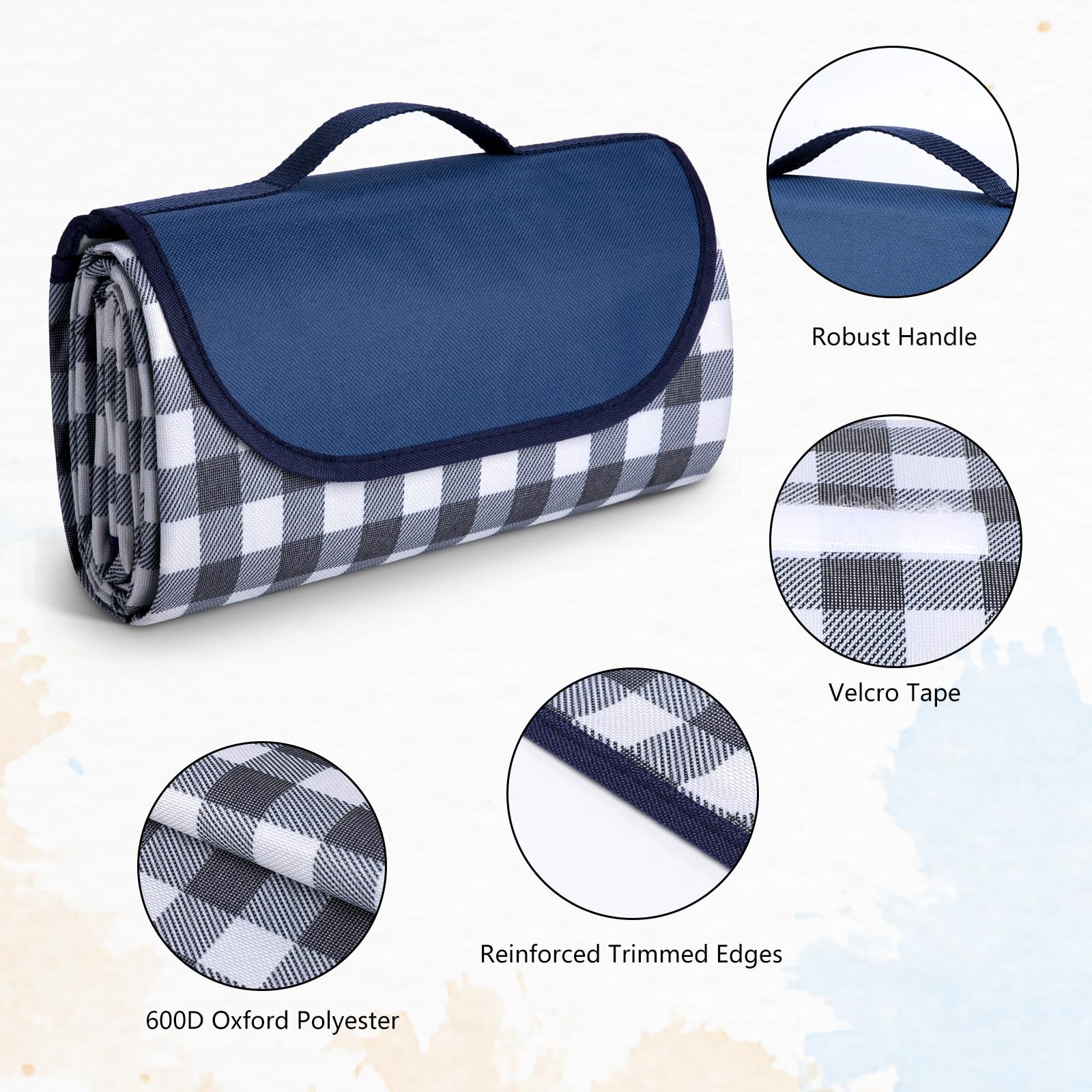 Larkumio Coperta Picnic Impermeabile Telo Pic Nic Grande 200x200 CM, Picnic Blanket Portatile con Maniglia Tappetino da Picnic Multiuso per Campeggio Escursionismo Parco Spiaggia, Blu Navy