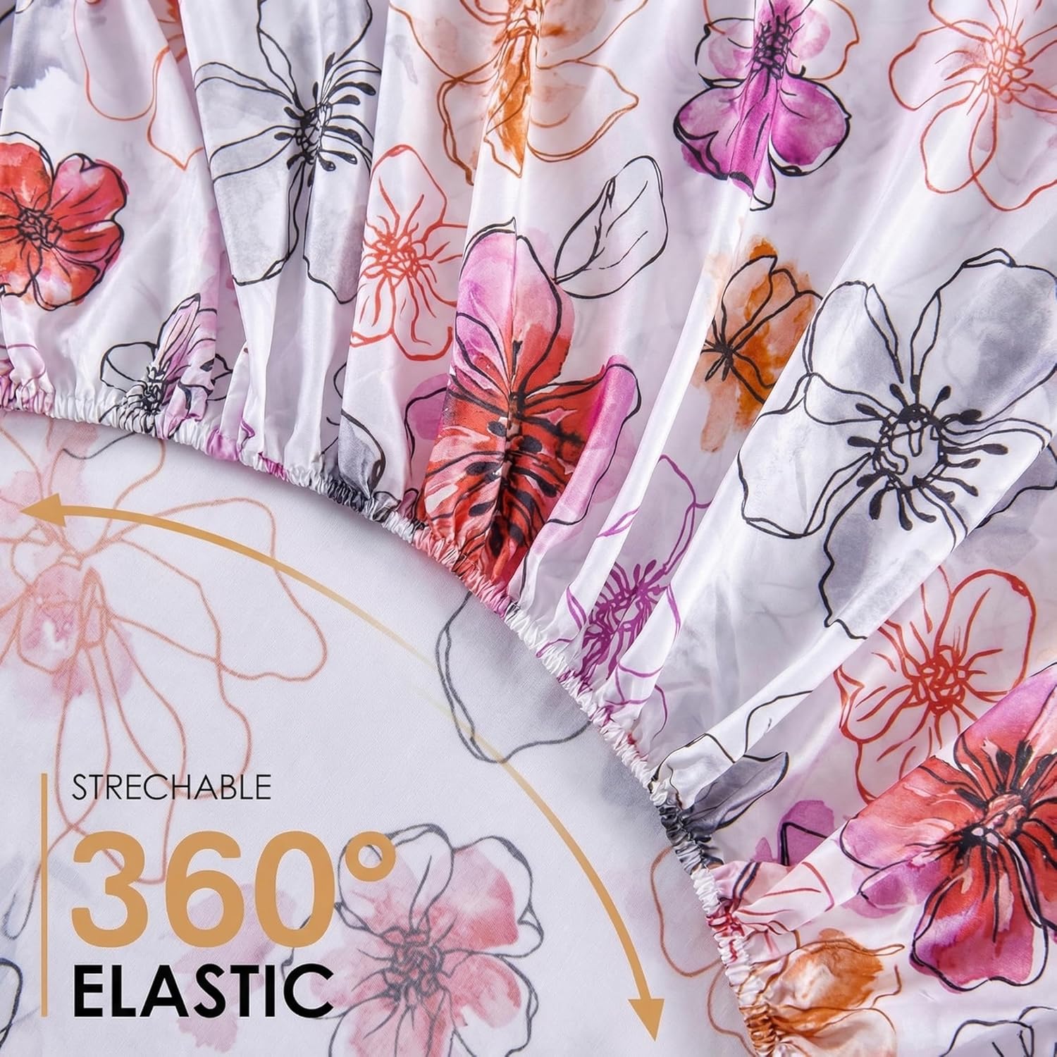 YIYEA 100% Viscose Derived from Bamboo Fitted Sheet Only, 600 Thread Count, Cooling Fitted Bottom Sheet for Hot Sleepers, 16" Deep Pocket, Silky Soft, Breathable, King, Floral