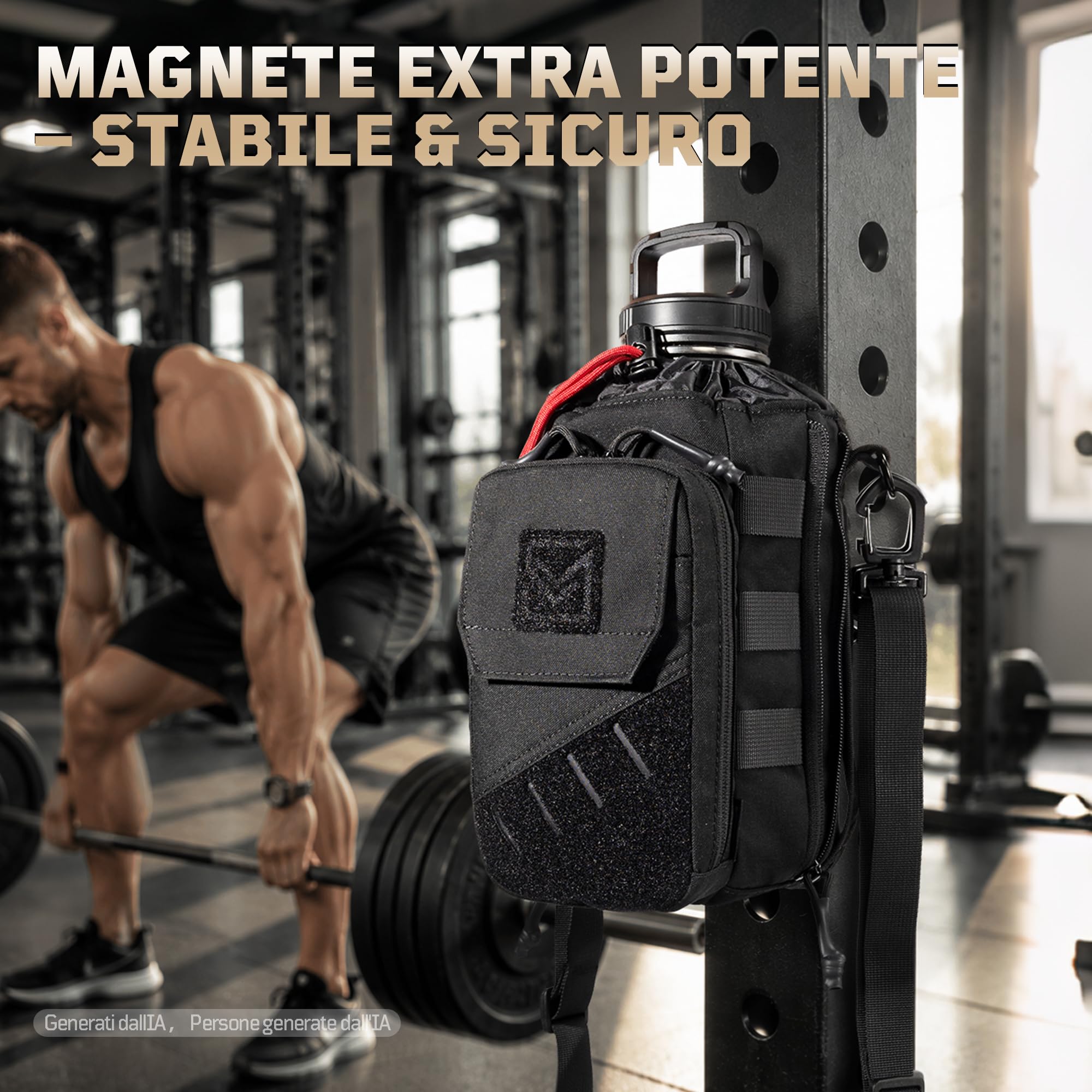 Borsa Porta Borraccia Magnetica per Palestra 1–2L – Custodia Magnetica con Tasca Smartphone, Tracolla Regolabile, Imbottita (senza bottiglia)