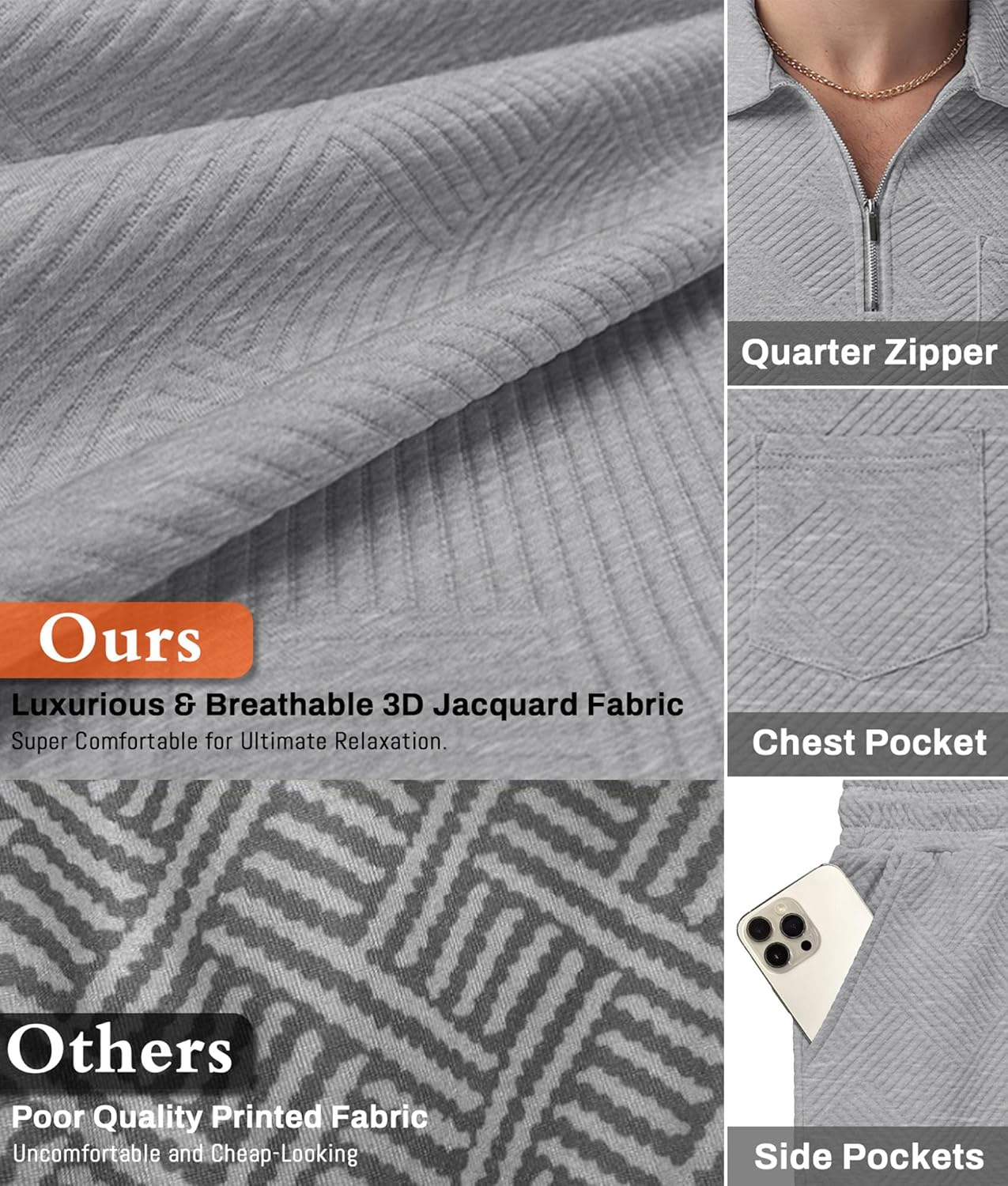 Askdeer Mens Short Sets 2 Piece Summer Track Suits Short Sleeve Sweatsuit Outfits 1/4 Zip Golf Polo Shirts Loungewear - Image 3