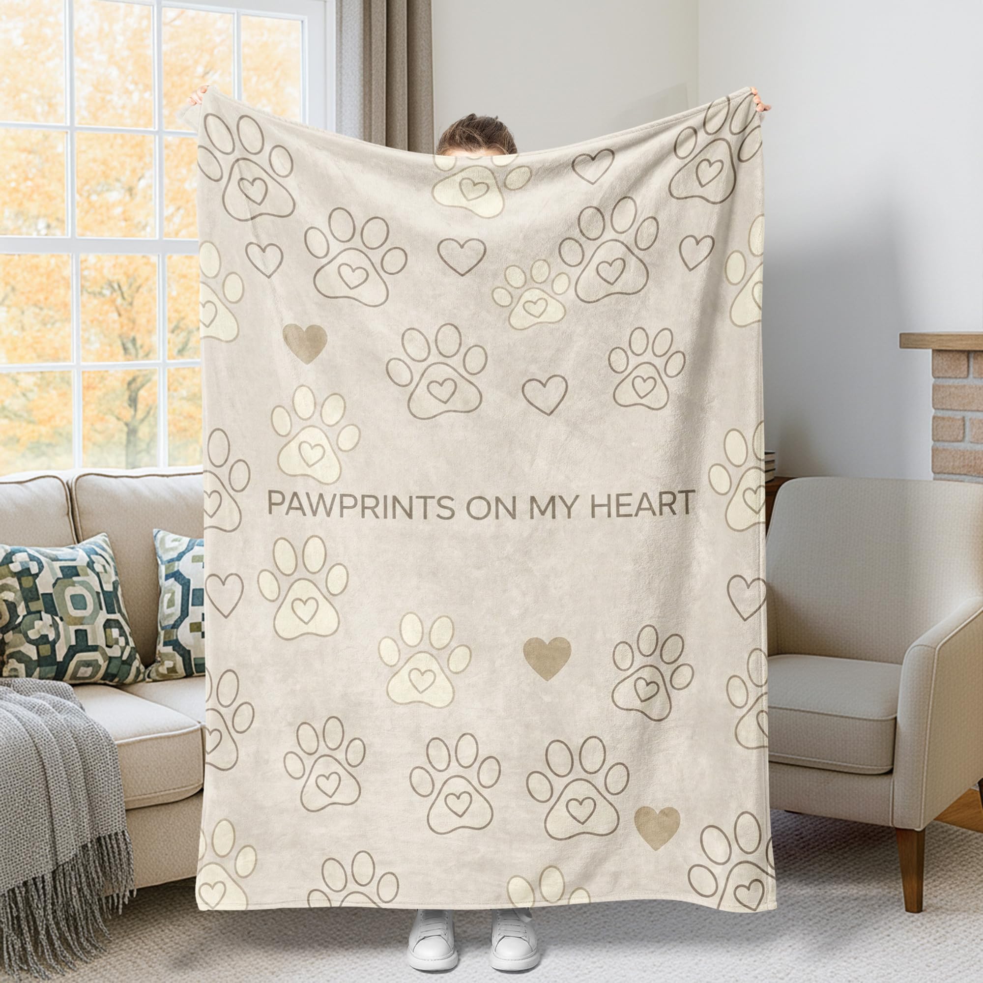Couverture en polaire douce beige pour s'enmitoufler sur le canapé du salon en hiver