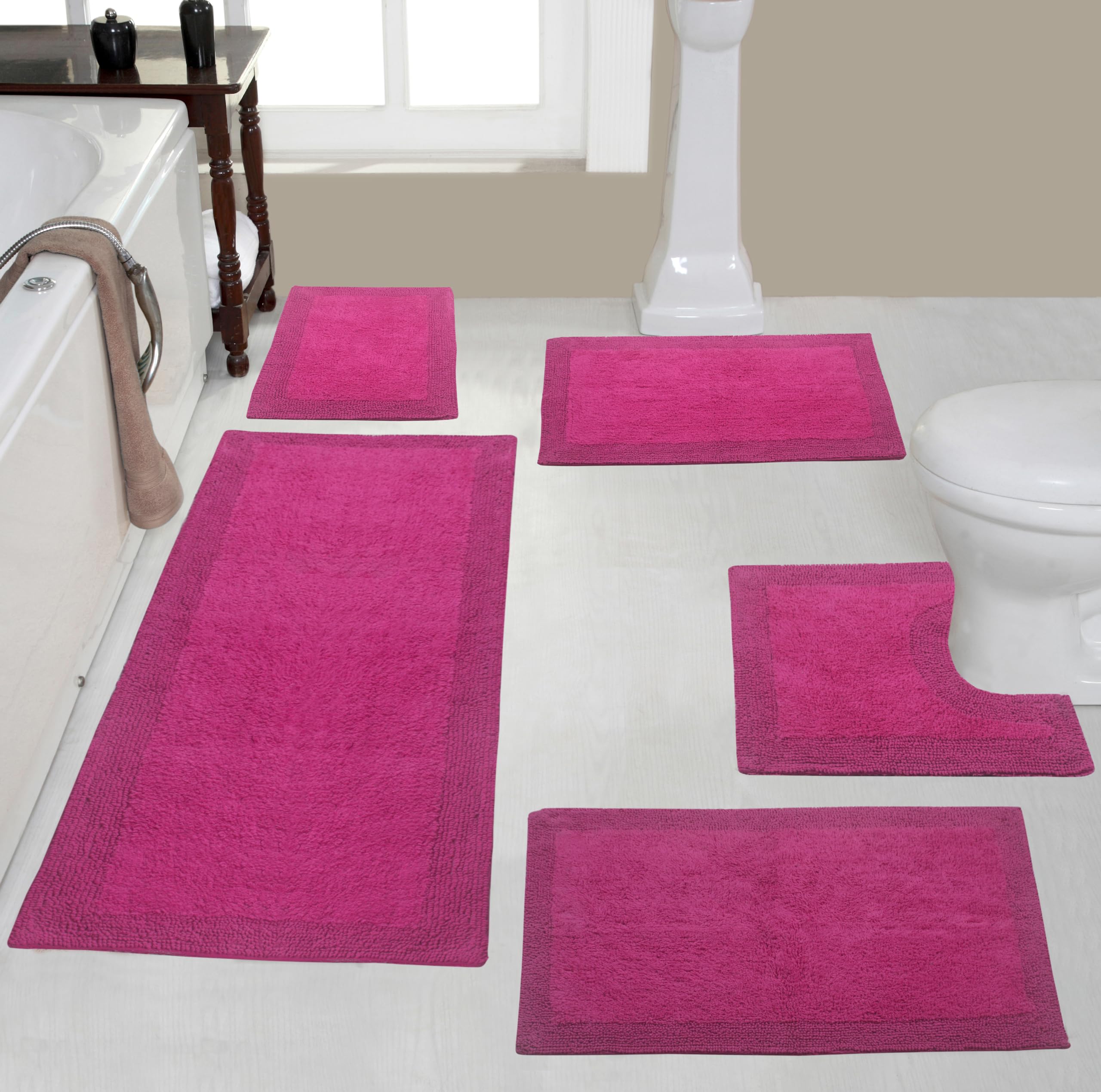Home Weavers Luxury Collection 100 Reversible Cotton Bathroom Rugs Set Washable Rug Extra Soft and Absorbent Bath Rug