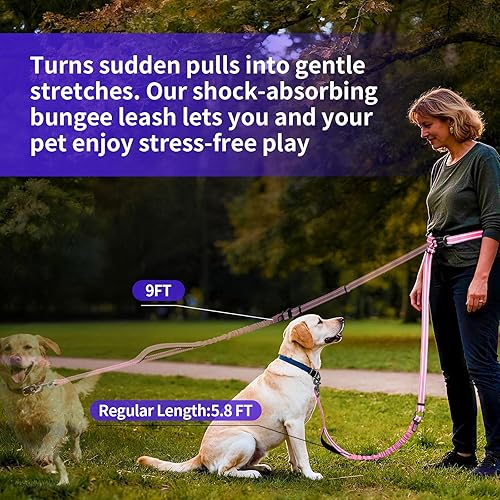 Miniatura 5 de Kazazoo Correa para perro manos libres con longitud ajustable de 6 a 9 pies, diseño elástico resistente sin tirones, seguridad reflectante para