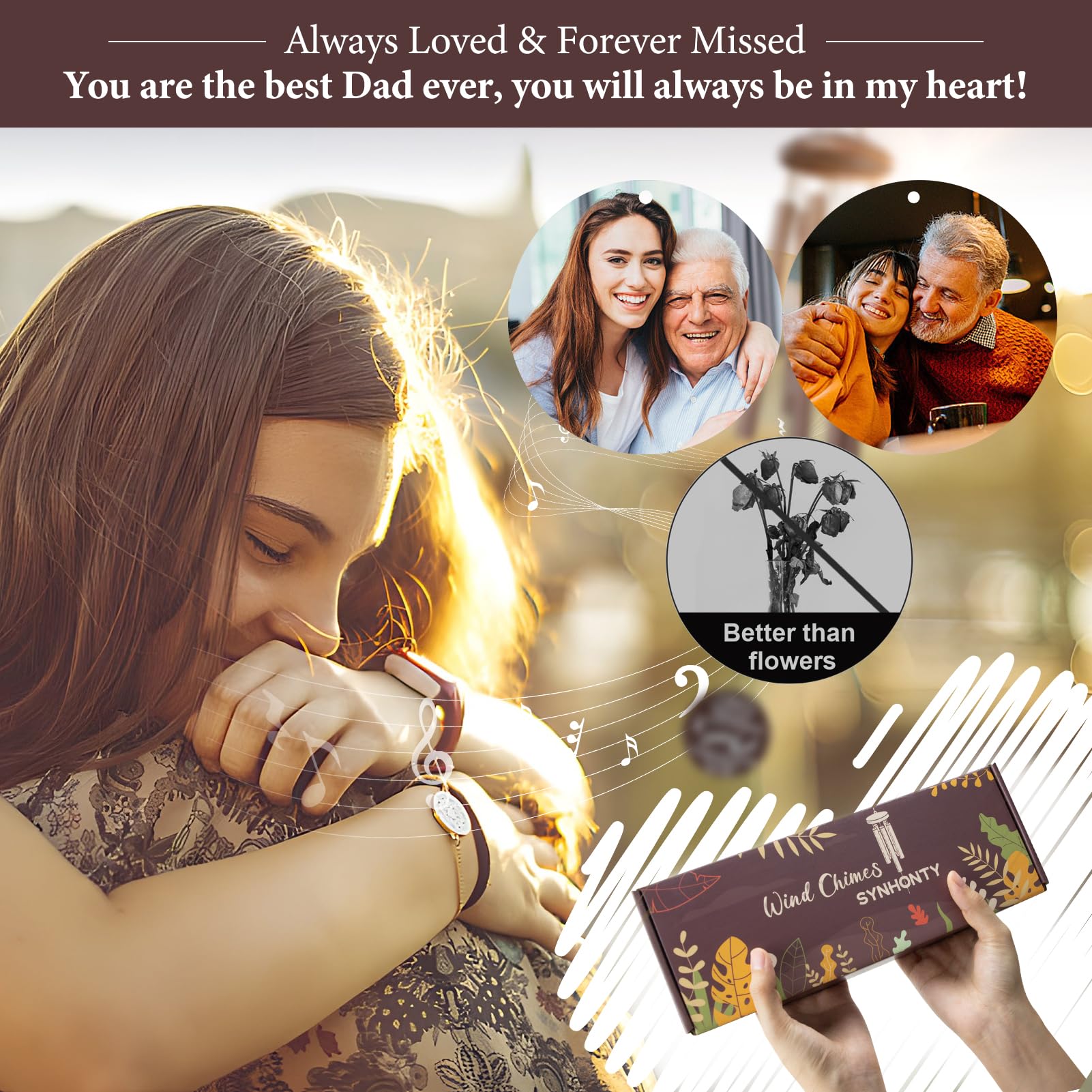 Memorial Gifts for Loss of Dad, 25'' Memorial Wind Chimes for Loss of Father, Sympathy Gifts for Lose of Dad Father, Bereavement/Condolence/Remembrance Gifts 6