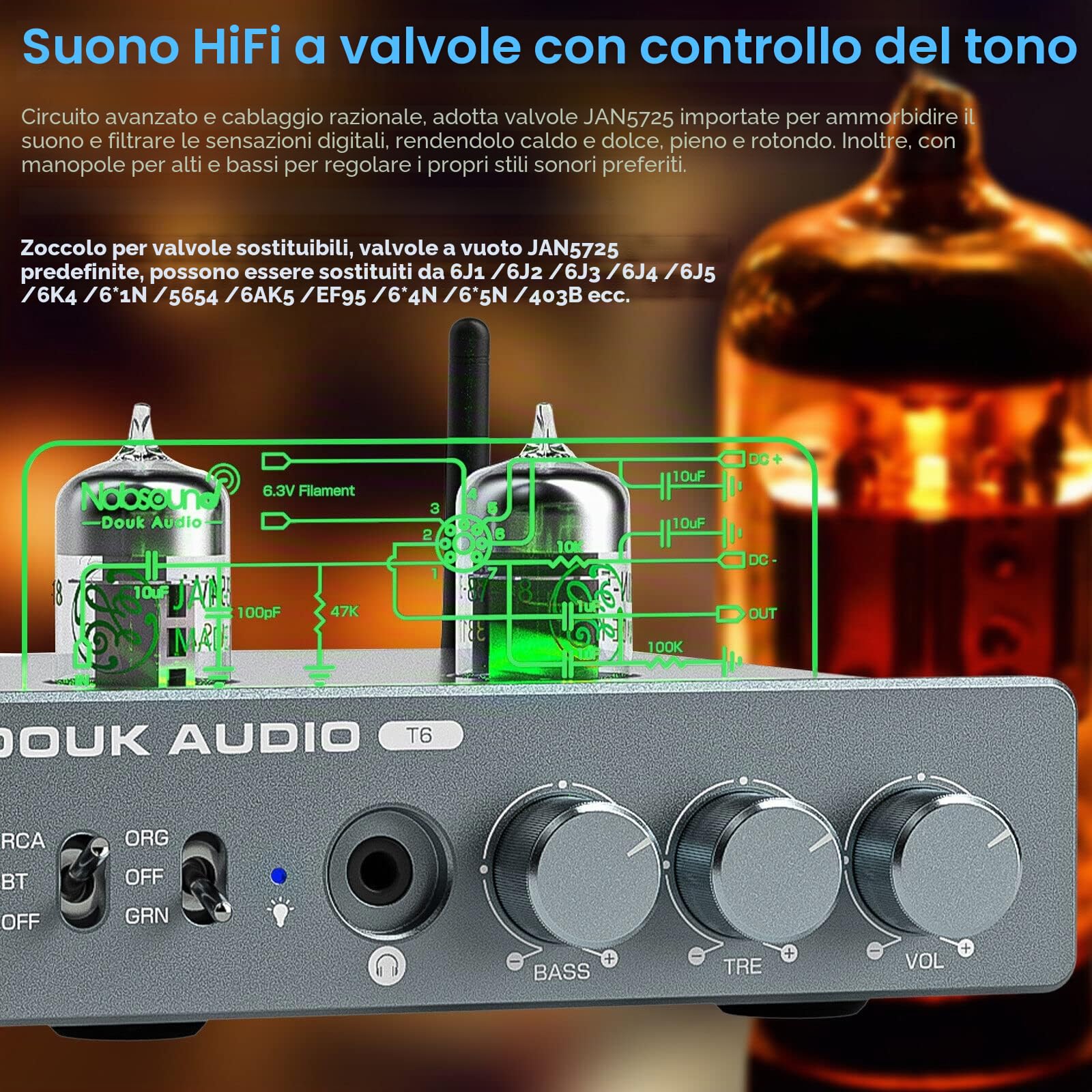 HiFi Bluetooth 5.1 Amplificatore tubo stereo amplificatore audio ricevitore tubi cuffie amplificatore 80 W × 2