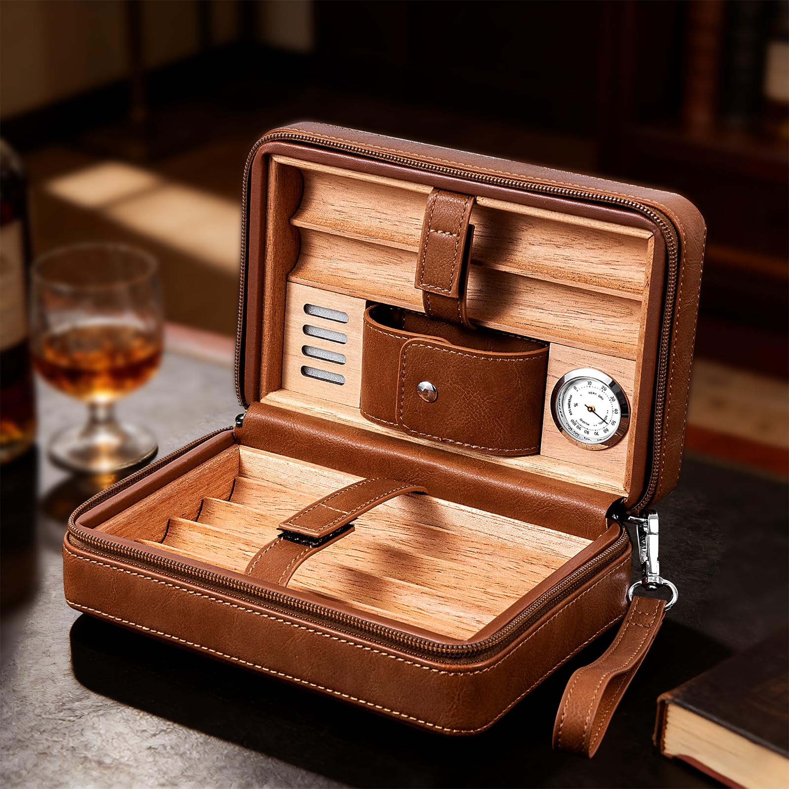 Goshentech Mallette en Cuir de cèdre, capacité : 6 pièces, Mallette de Voyage Portable (Marron)