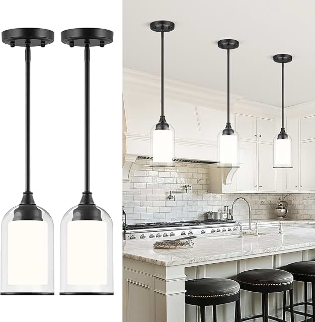LIROUVET 2 Pack Pendant Lights Kitchen Island, Dual Glass Pendant Lights...