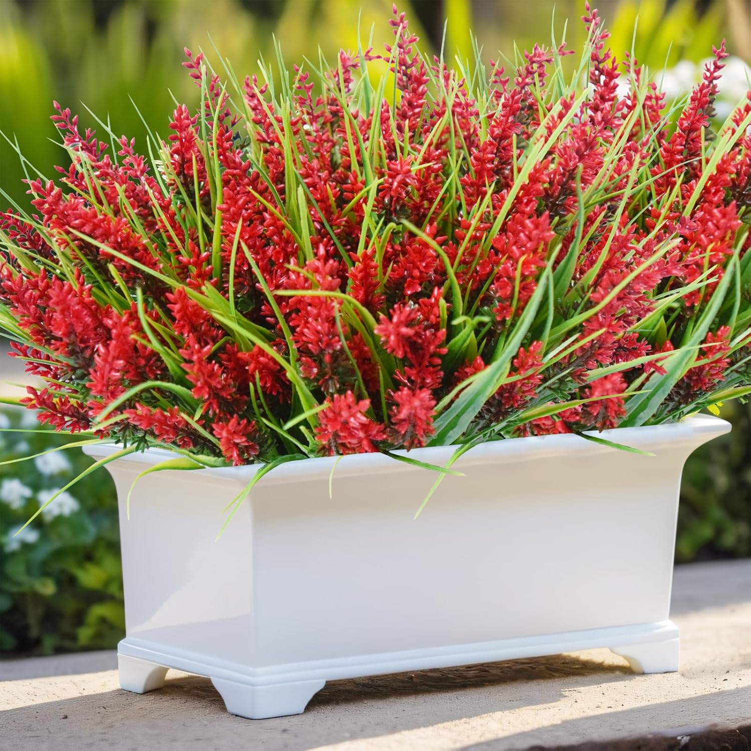 Kinisty 20 Bundles Outdoor Artificial Plants and Flowers, UV Resistant Faux Monkey Grass with Lavender and Fake Plastic Greenery for Spring Summer Outside Planter Porch Garden Decor, Red