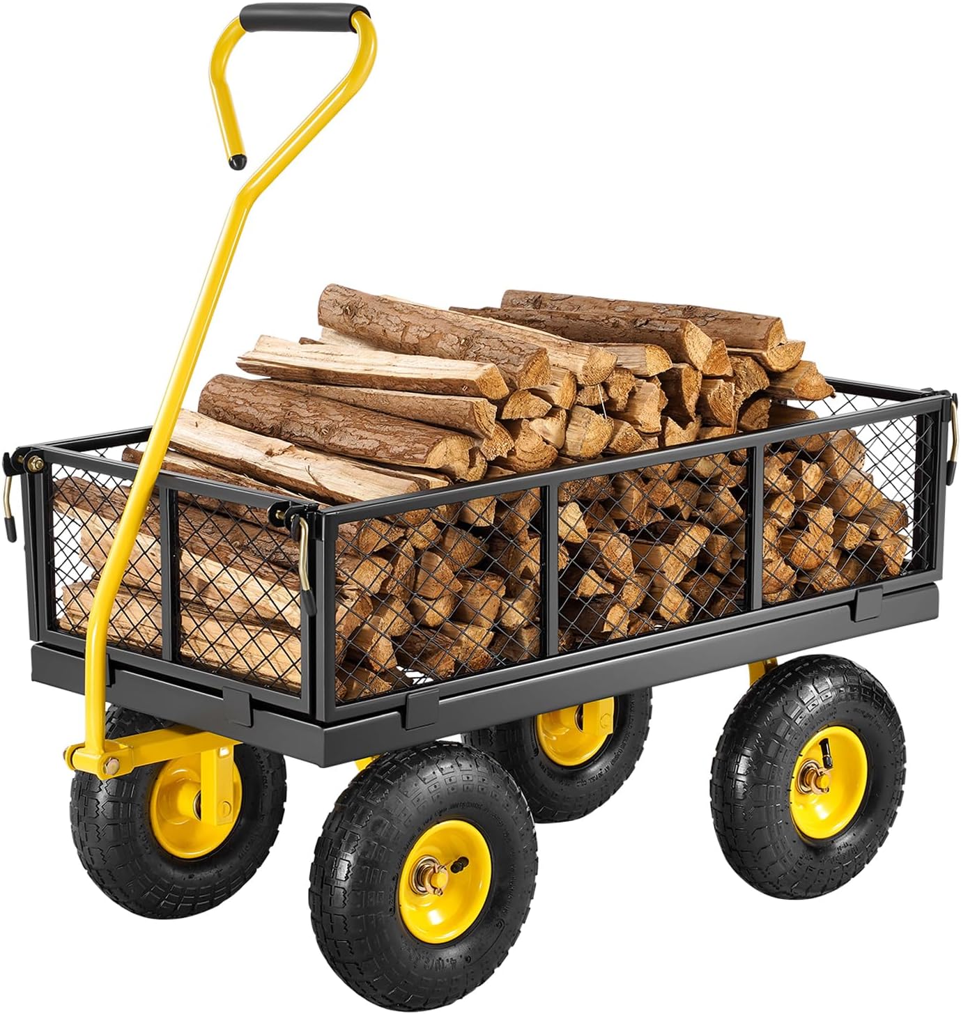 VEVOR Steel Garden Cart, Heavy Duty 500 lbs Capacity, with Removable Mesh Sides to Convert into Flatbed, Utility Metal Wagon with 180° Rotating Handle and 10 in Tires, Perfect for Garden, Farm, Yard
