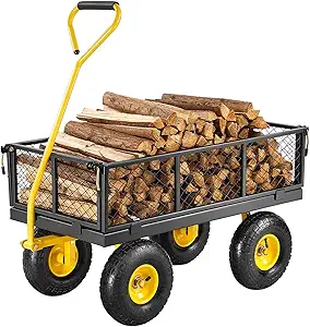 VEVOR Steel Garden Cart, Heavy Duty 500 lbs Capacity, with Removable Mesh Sides to Convert into Flatbed, Utility Metal Wagon with 180° Rotating Handle and 10 in Tires, Perfect for Garden, Farm, Yard